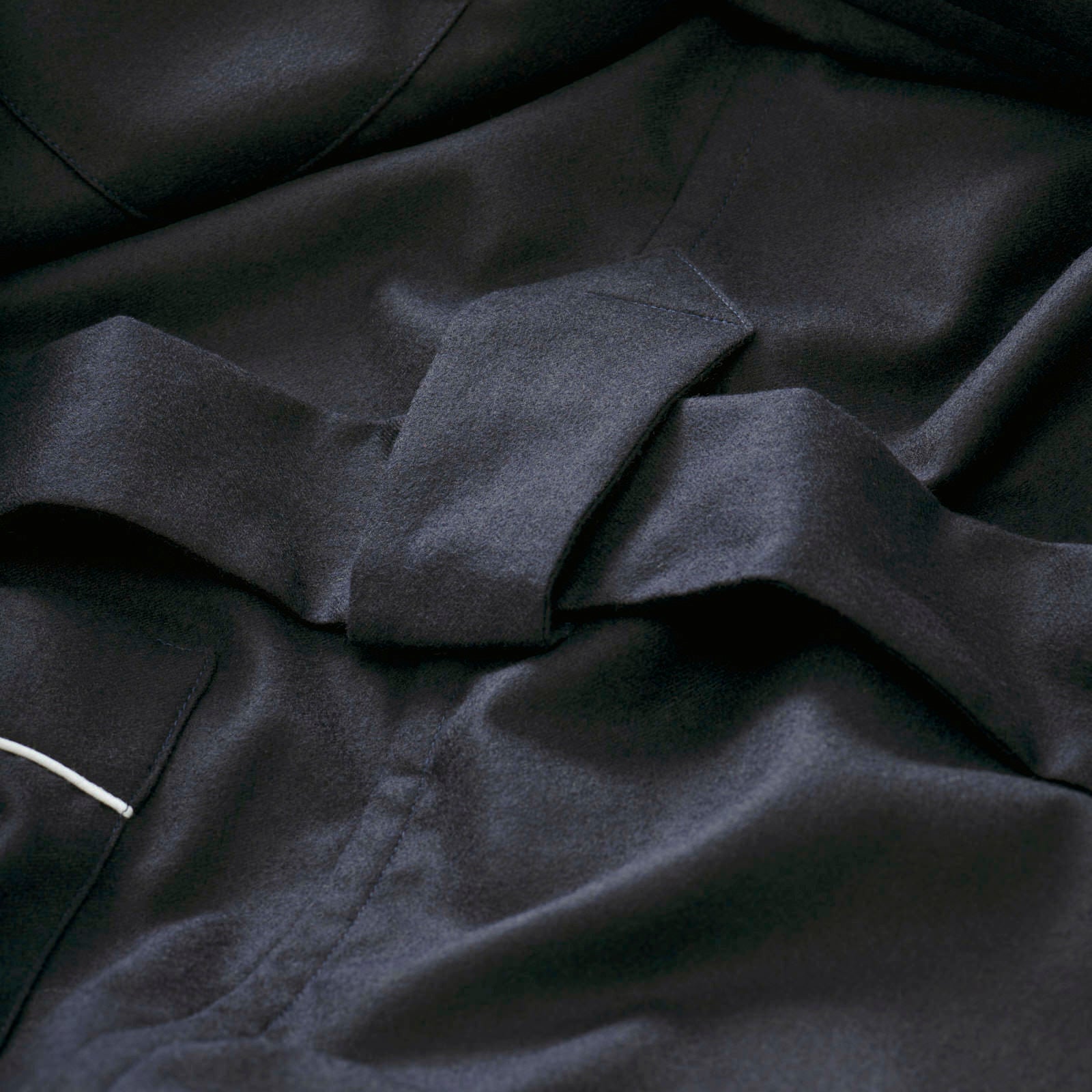 Fox Flannel Lounge Gown in Midnight Plain with White Piping