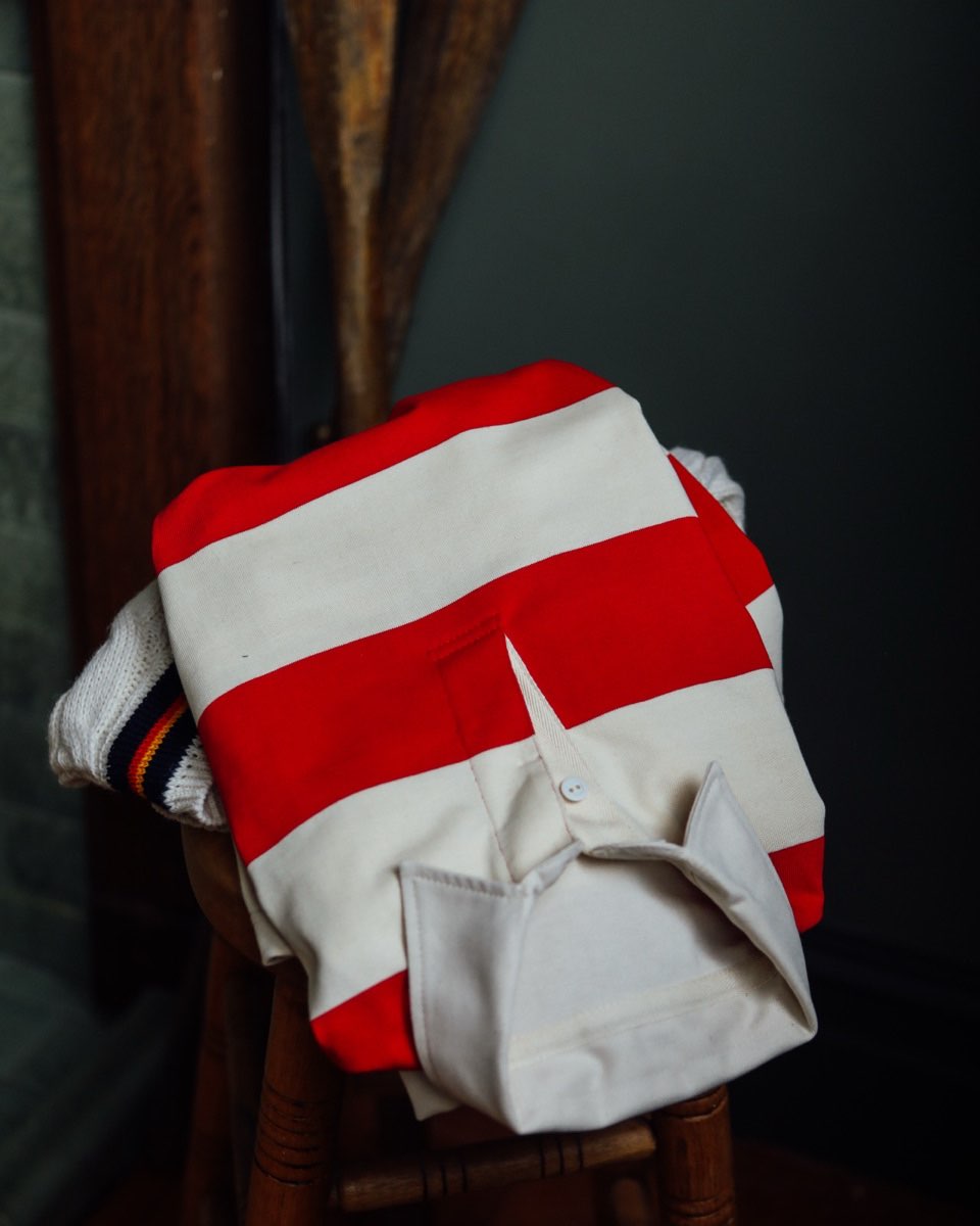 Fox Heritage Stripe Rugby Shirt in Red and Ecru