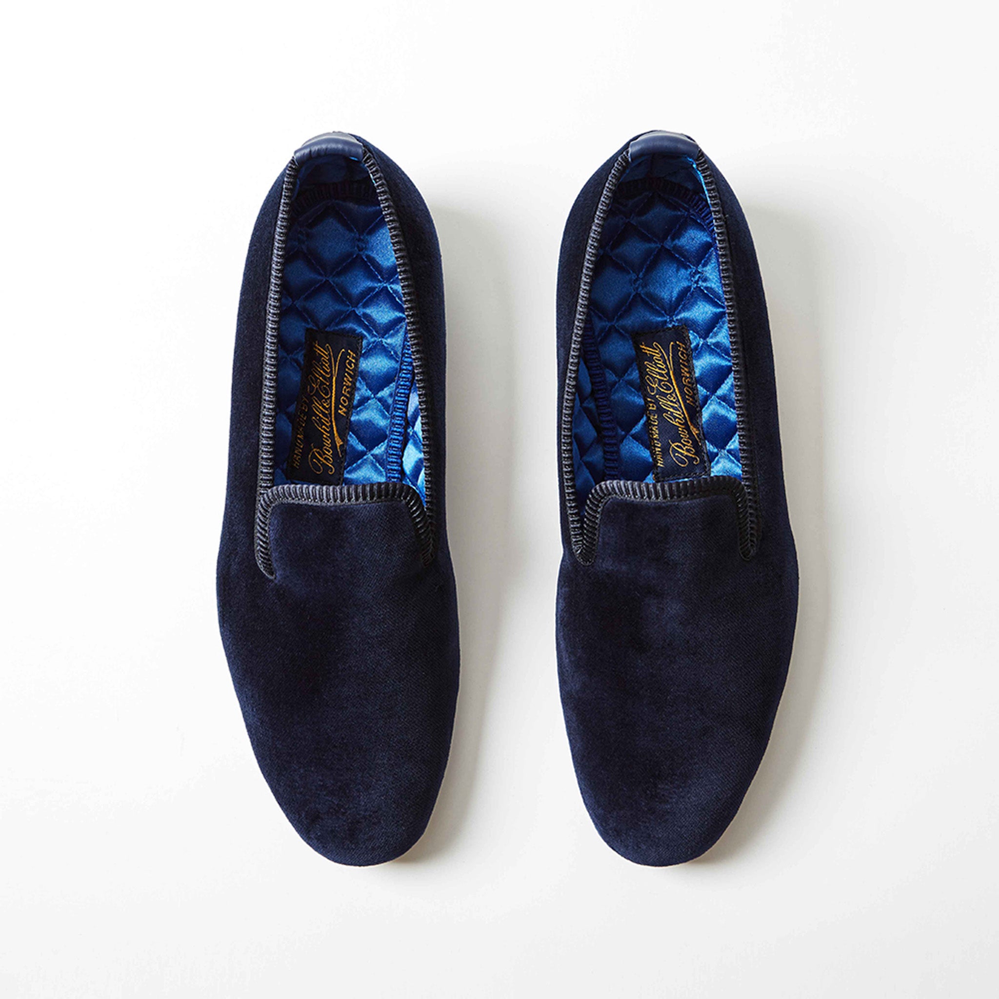 Navy Velvet Plain Albert Slipper, top view