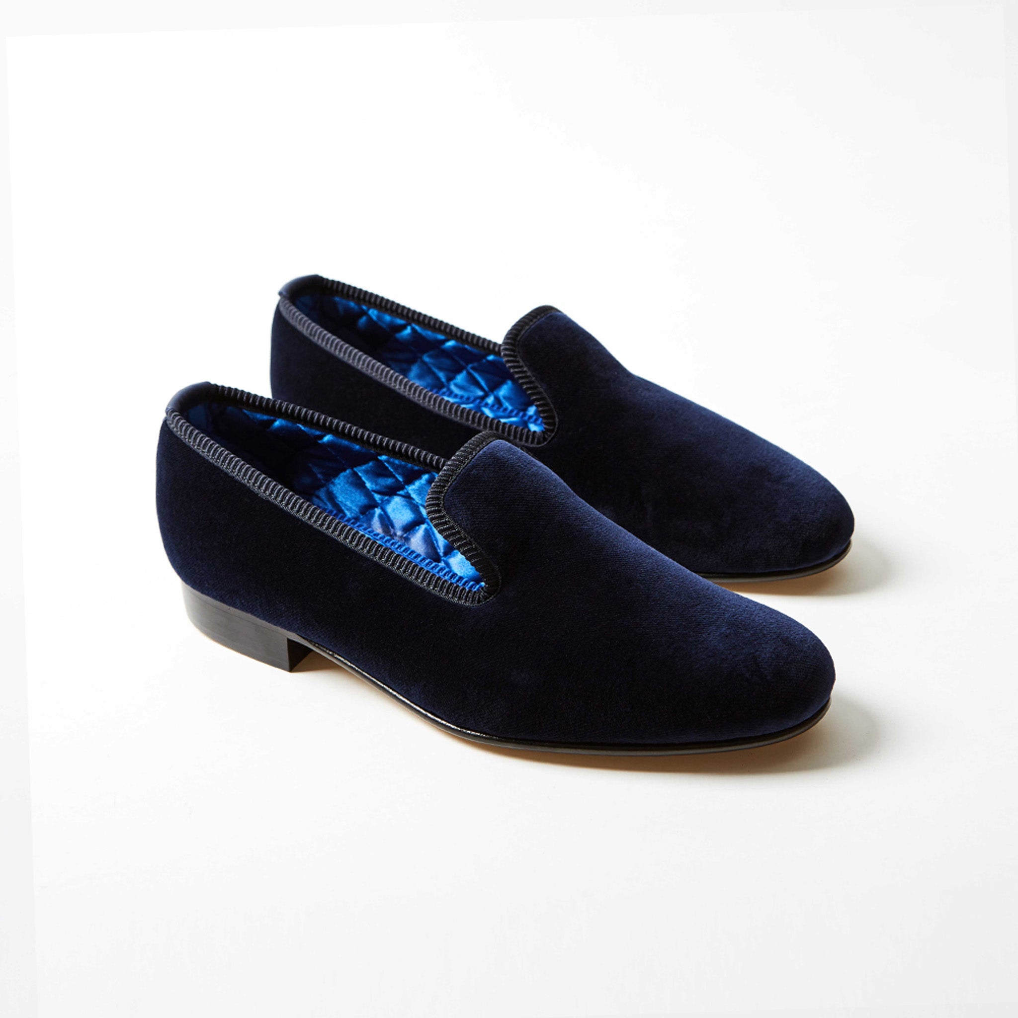 Navy Velvet Plain Albert Slipper, side view