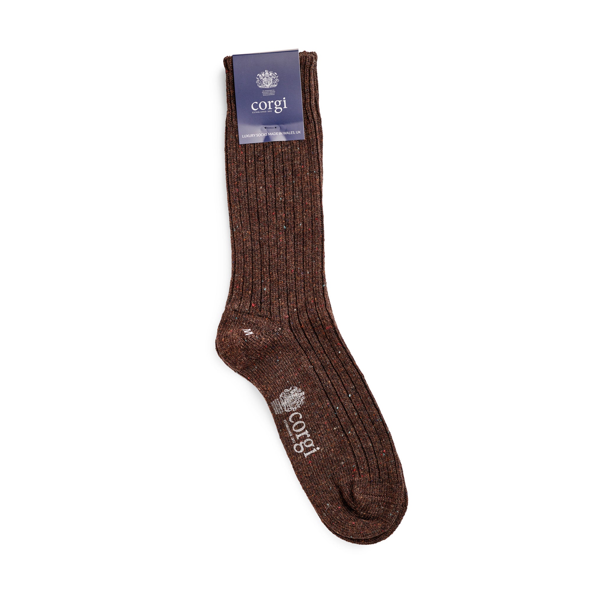 Corgi Heavyweight Plain Donegal Socks in Chocolate