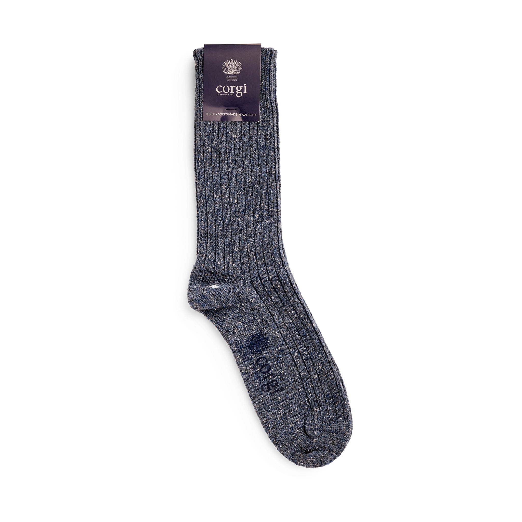 Corgi Heavyweight Plain Donegal Socks in Denim