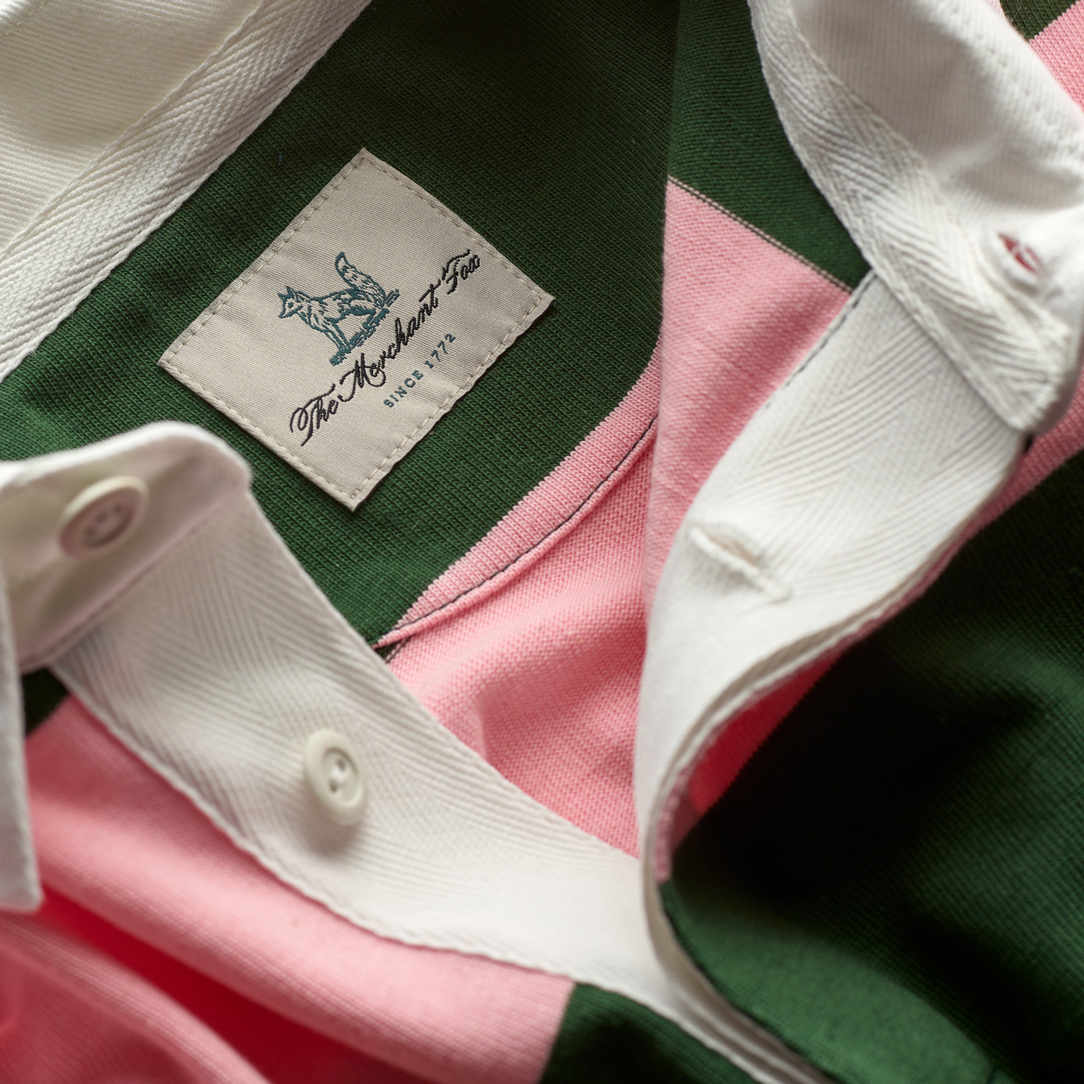 Fox Heritage Stripe Rugby Shirt in Mallow and Hunter