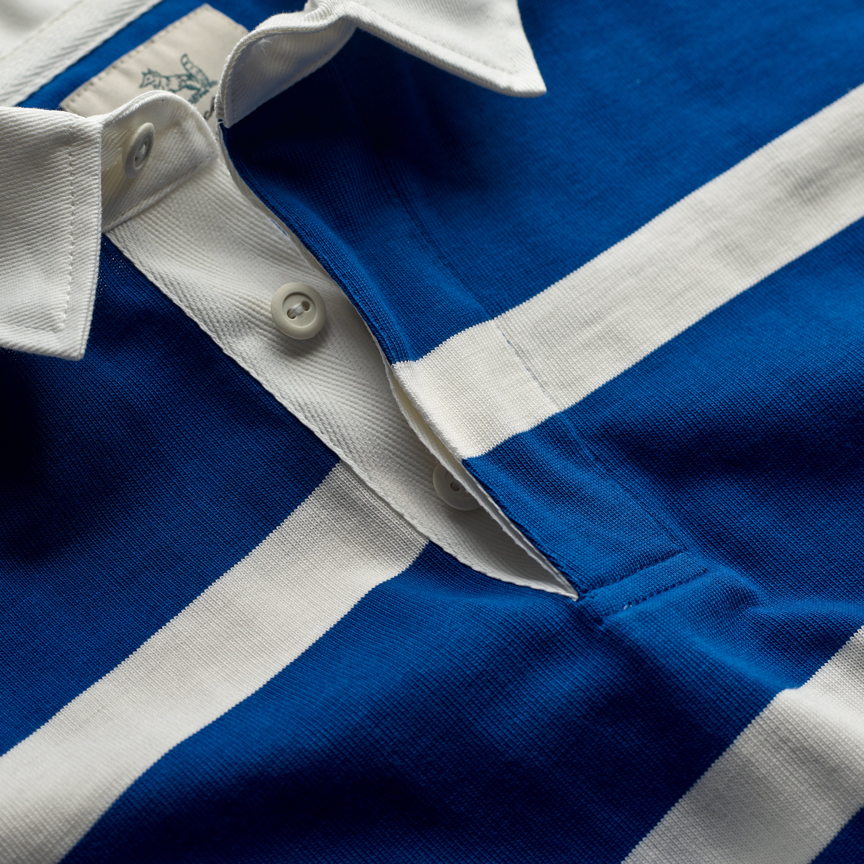 Fox Heritage Stripe Rugby Shirt in Bright Blue and White