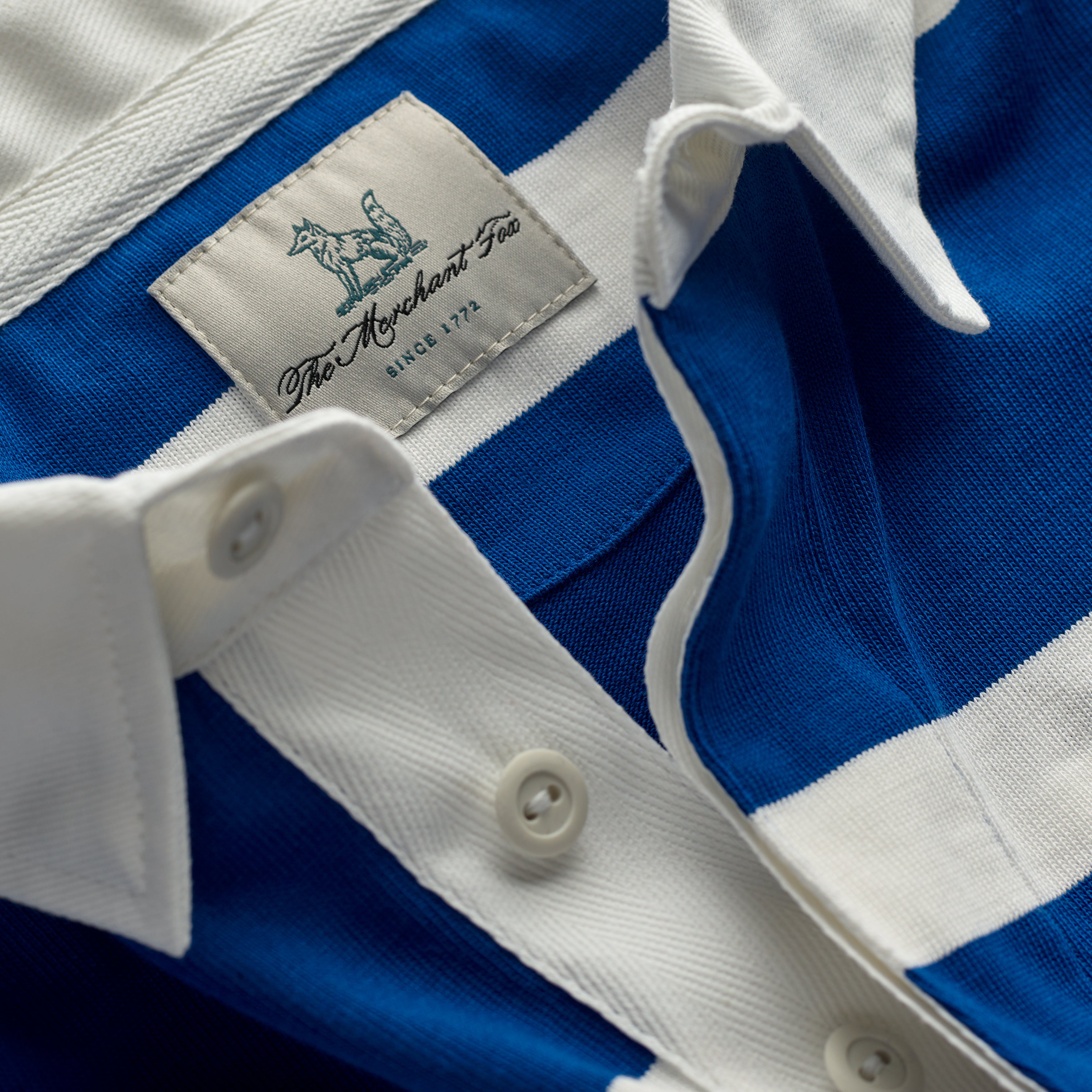 Fox Heritage Stripe Rugby Shirt in Bright Blue and White