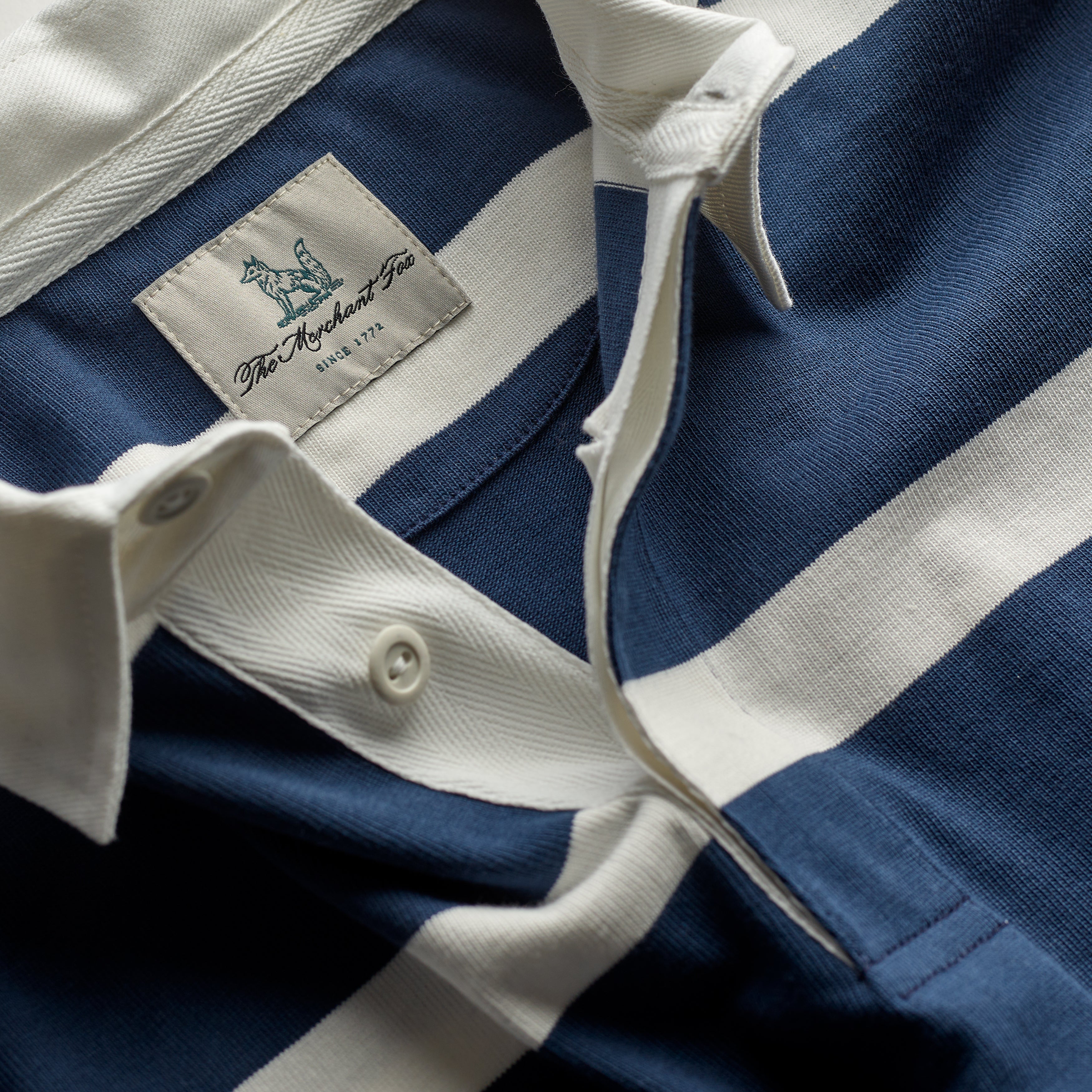 Fox Heritage Stripe Rugby Shirt in Navy and White