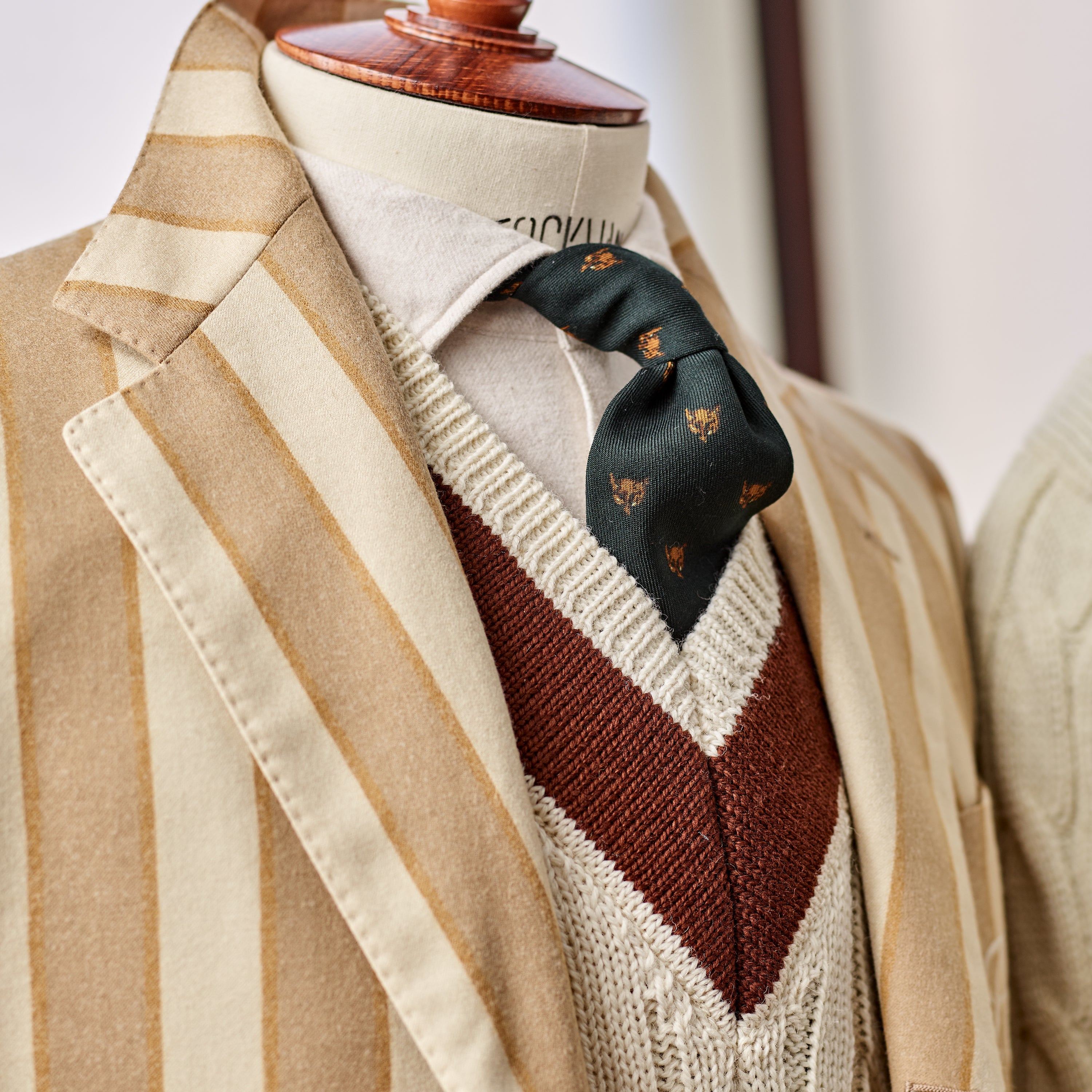 Fox Cricket Club Ecru Sweater with Suede Brown Stripes