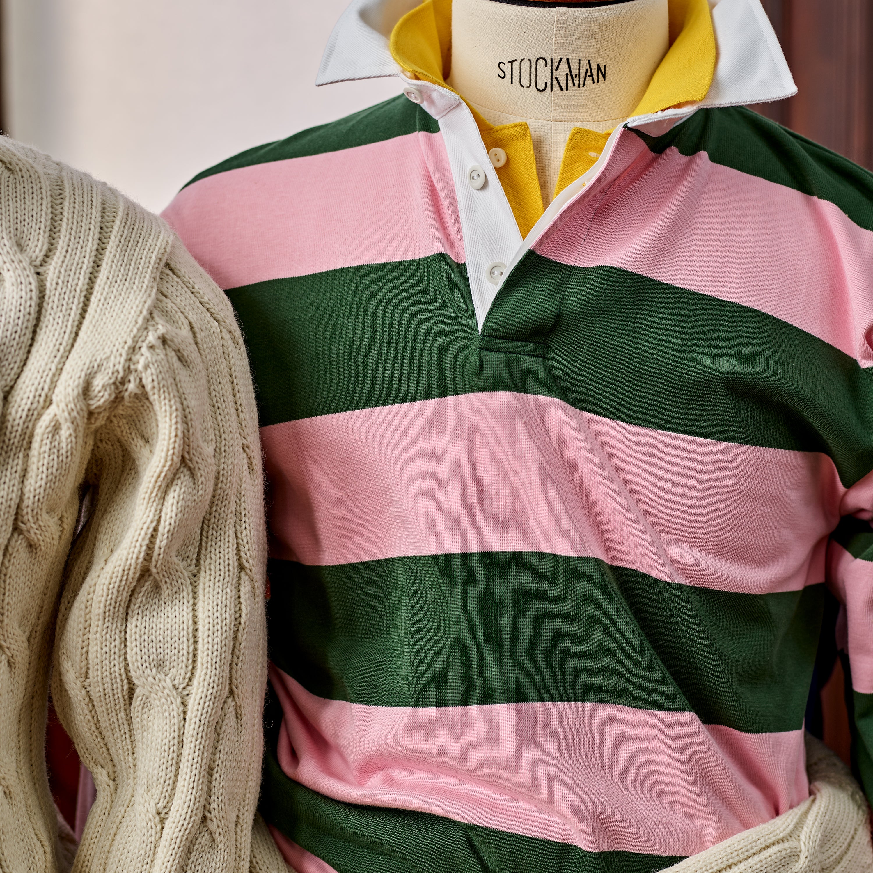 Fox Heritage Stripe Rugby Shirt in Mallow and Hunter