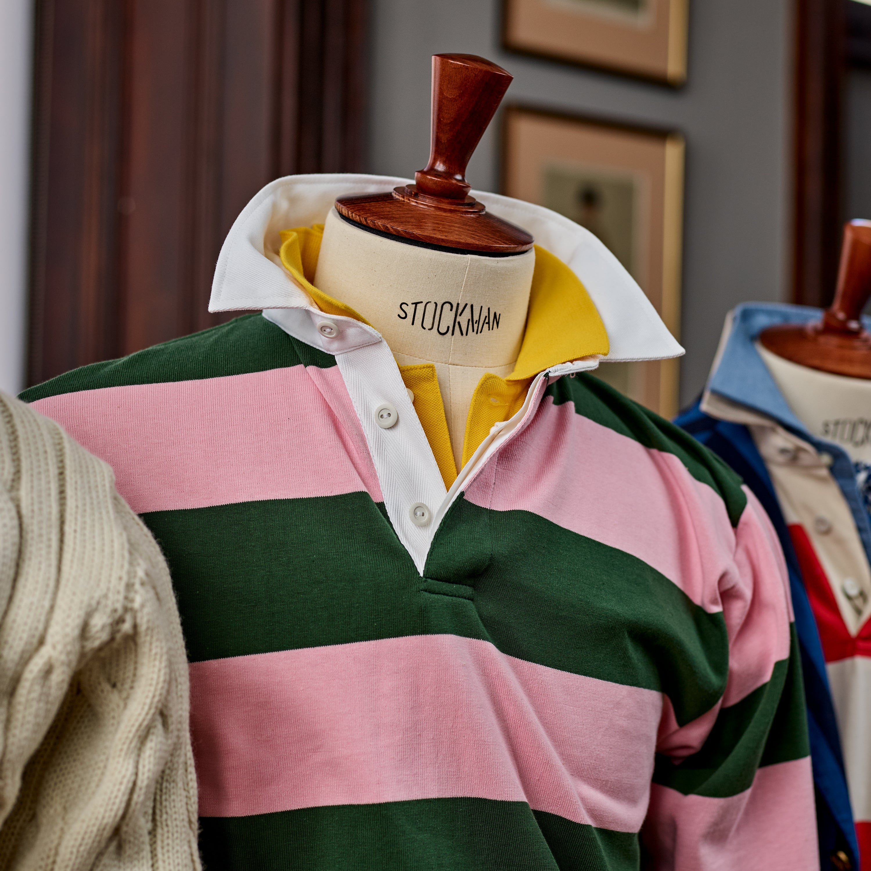Fox Heritage Stripe Rugby Shirt in Mallow and Hunter
