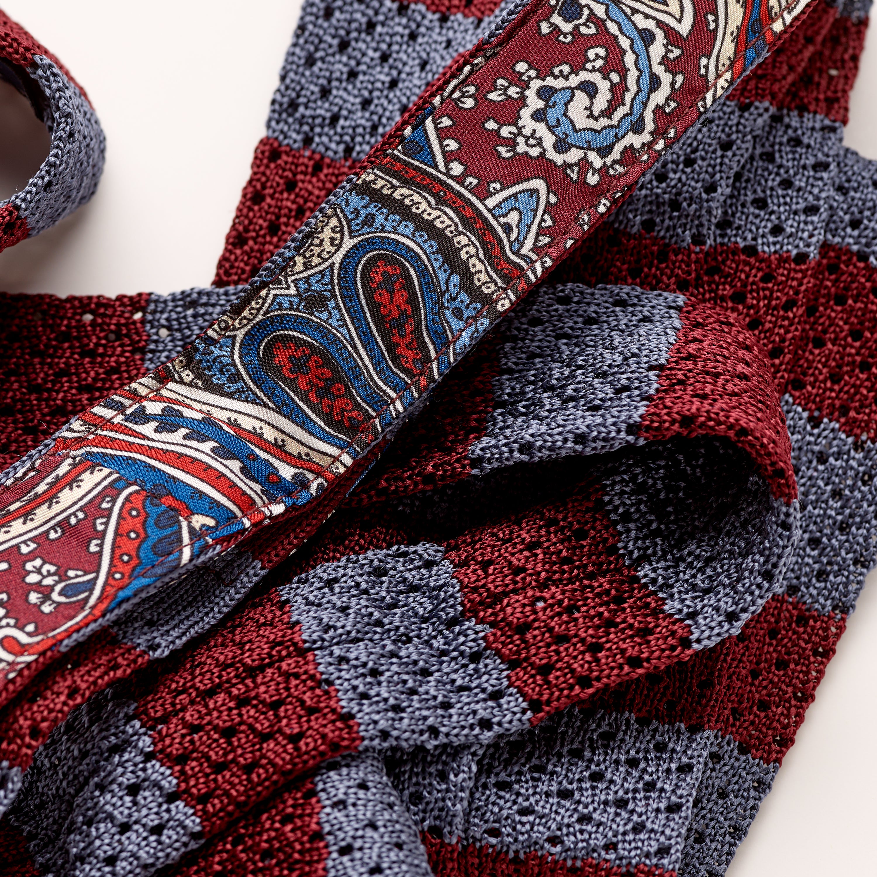 Sera Merlot & Storm Blue Striped Knit Silk Tie