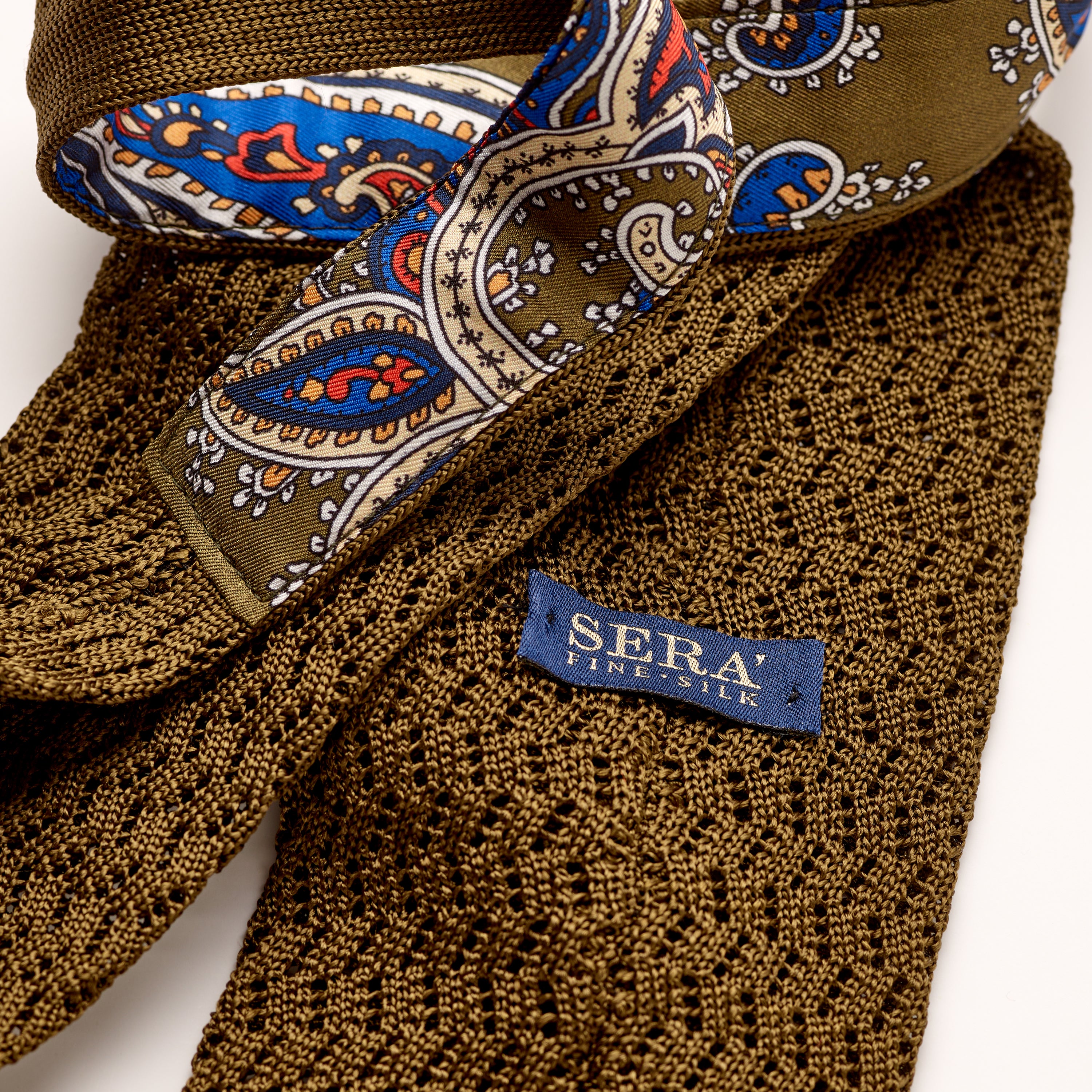 Sera Olive Brown Chevron Weave Silk Tie
