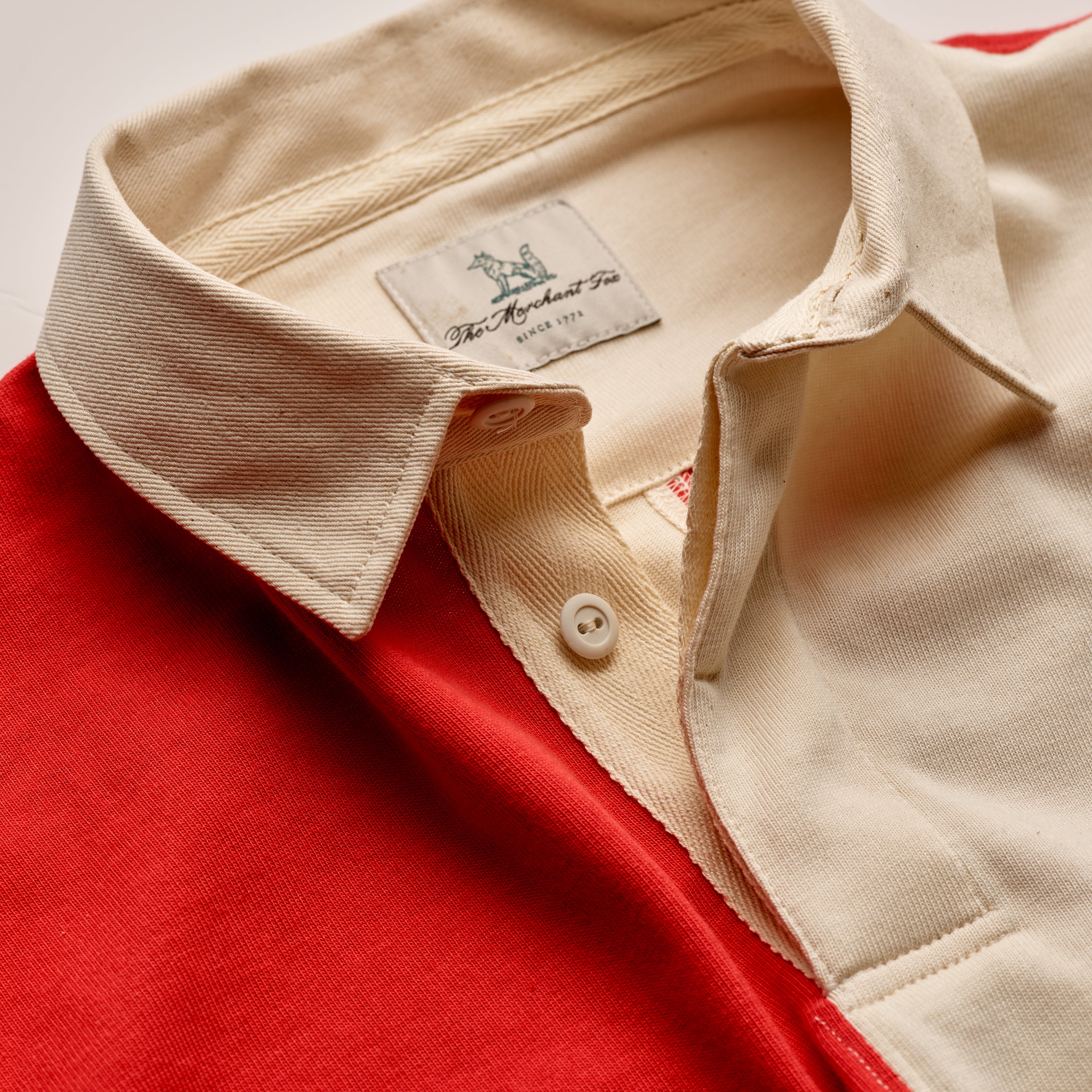 Fox Heritage Quartered Rugby Shirt in Red & Ecru