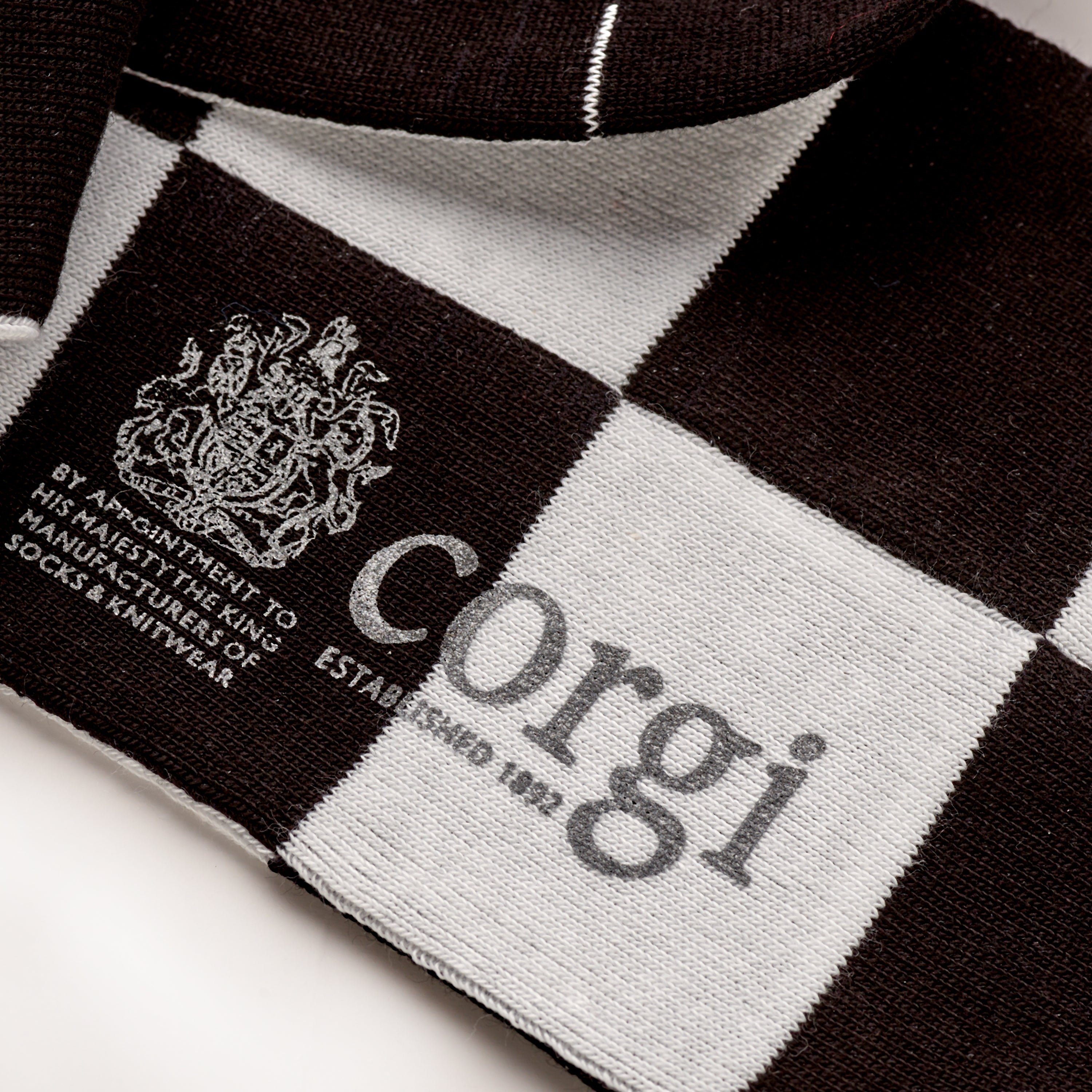 Corgi Large Checkaboard Black & White Cotton Socks