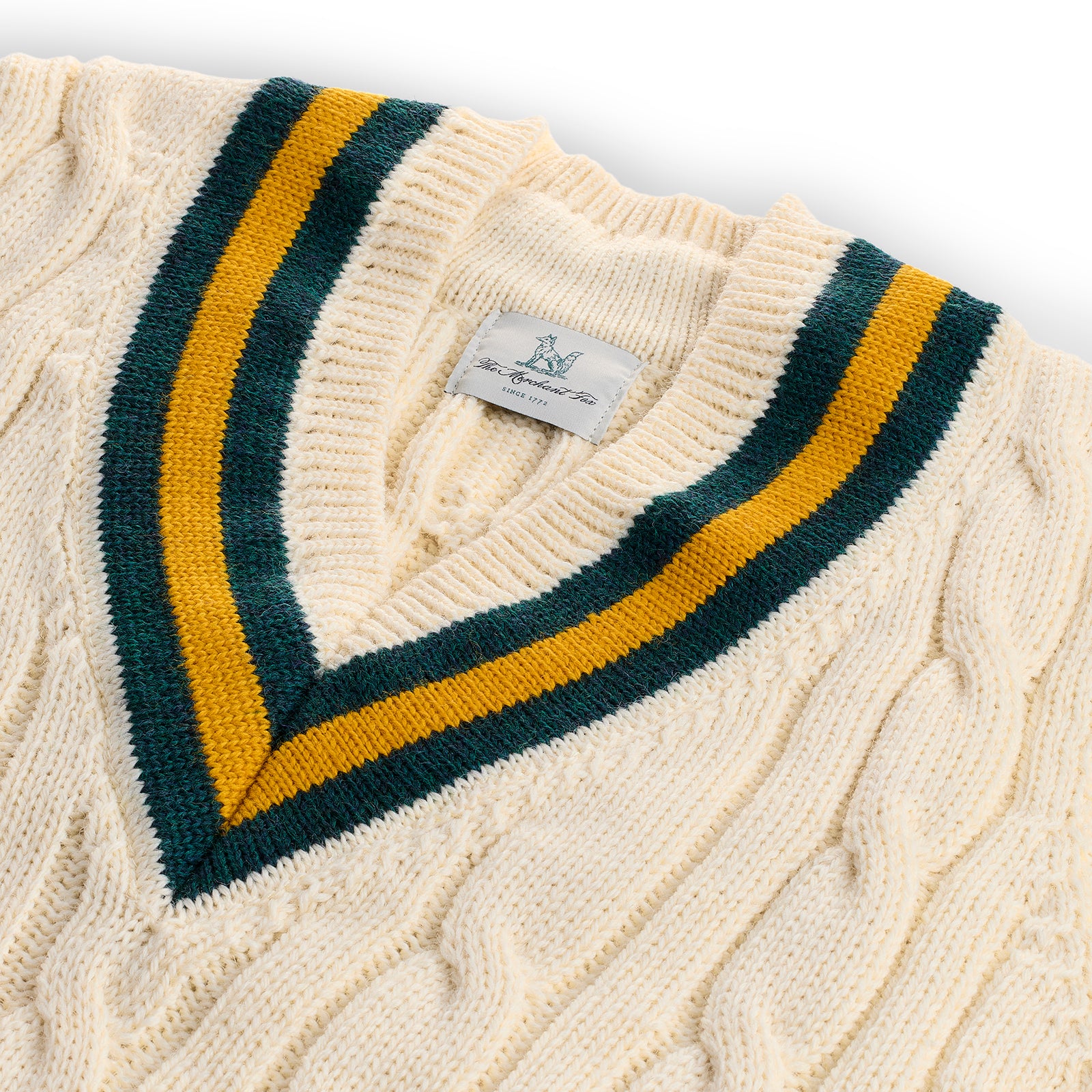 Fox Cricket Club Ecru Slipover with Green & Gold Stripes