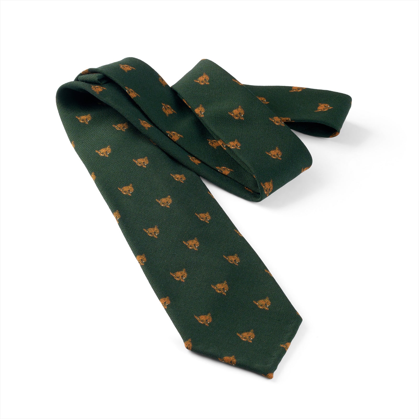 Fox Mask 4 Fold Racing Green Wool and Silk Challis Tie
