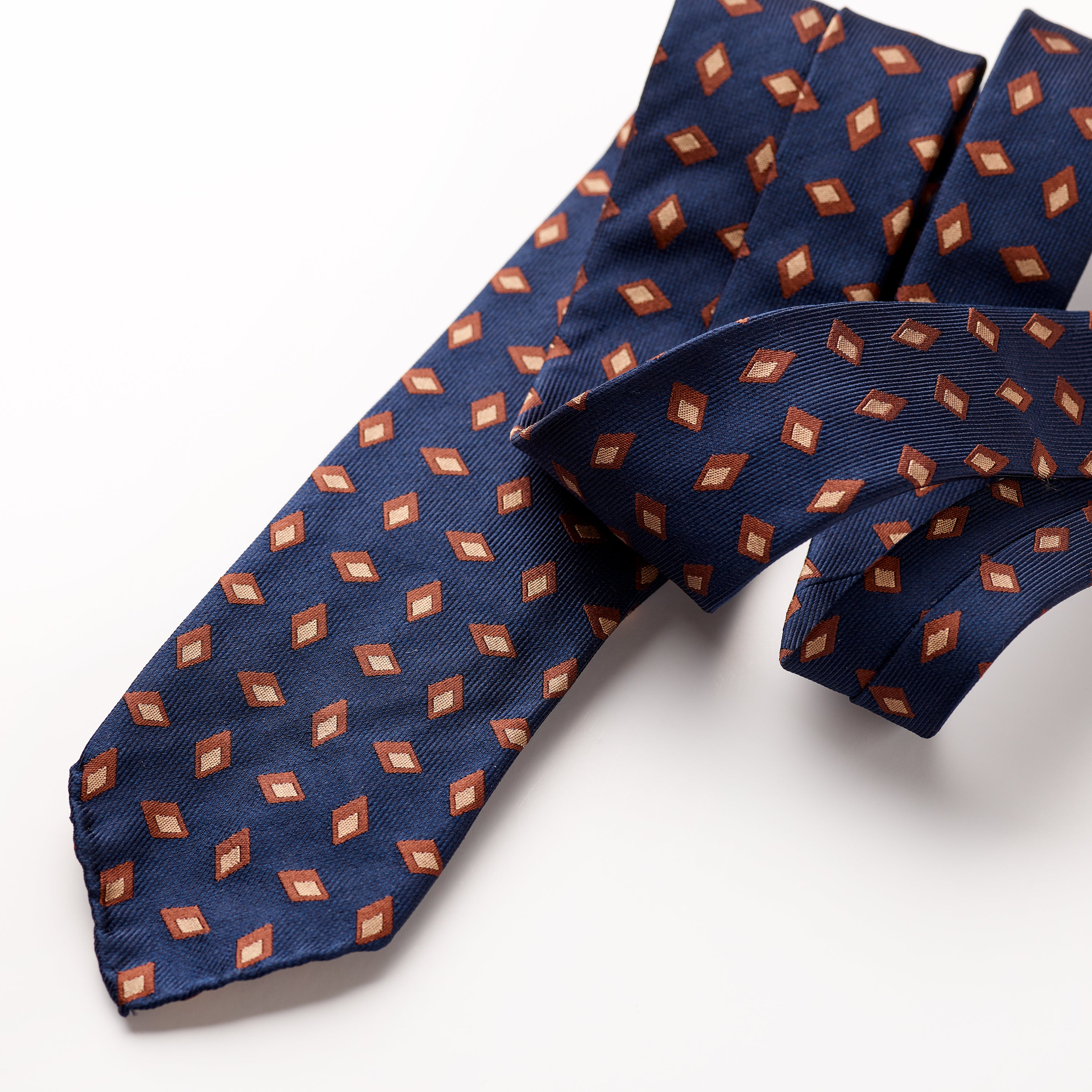 Paolo Albizzati 3 Fold Dark Navy with Large Chestnut Foulard Woven Silk Tie