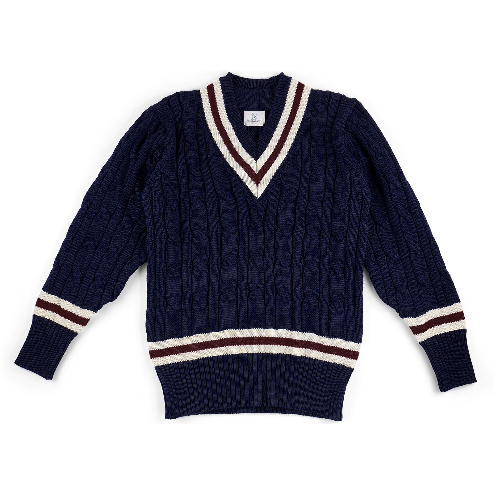 Fox Cricket Club Navy Sweater with Burgundy & Ecru Stripes