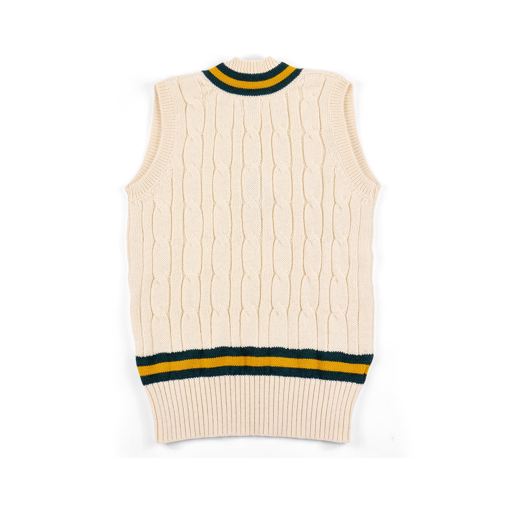 Fox Cricket Club Ecru Slipover with Green & Gold Stripes