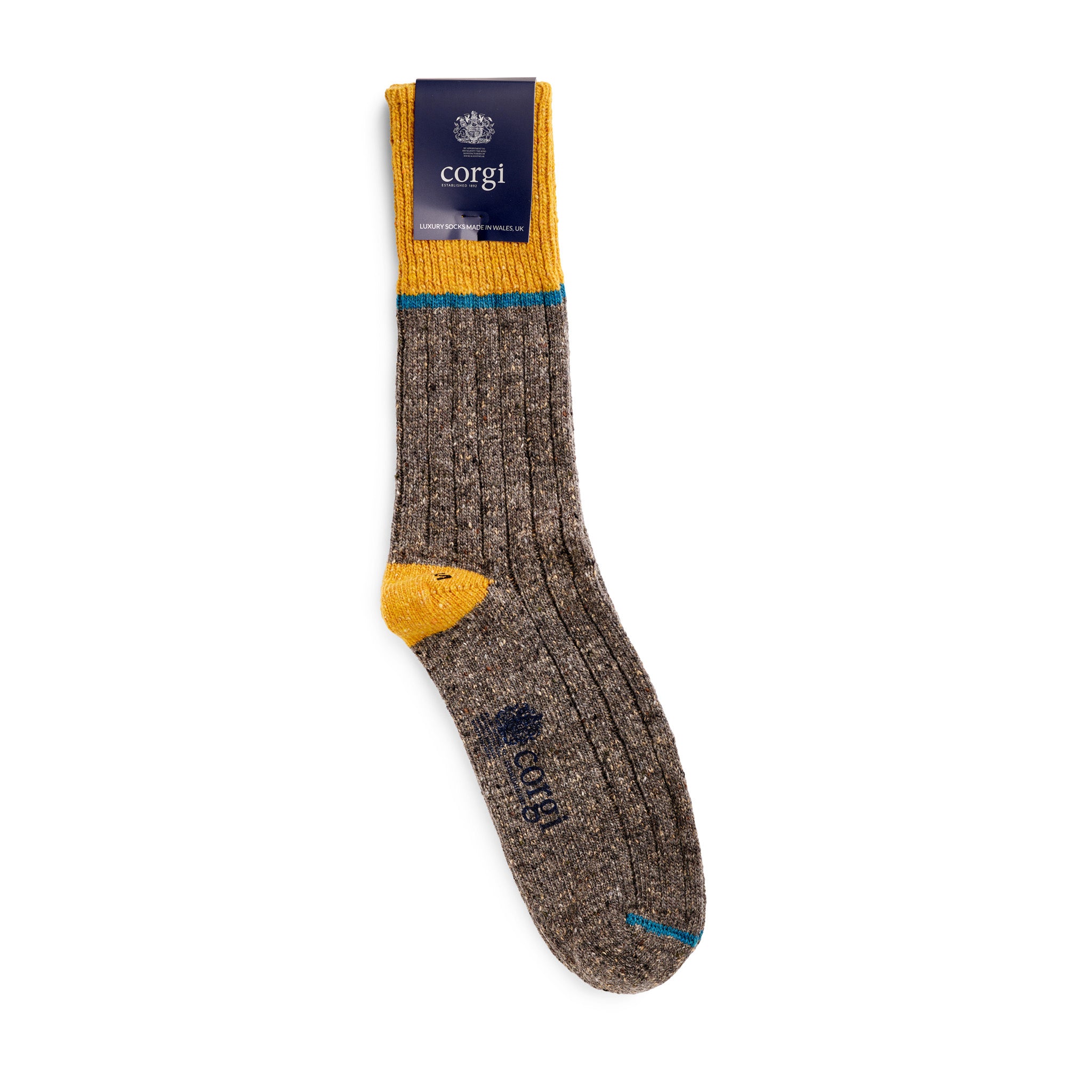 Corgi Heavyweight Colour Block Donegal Socks in Grey & Gold