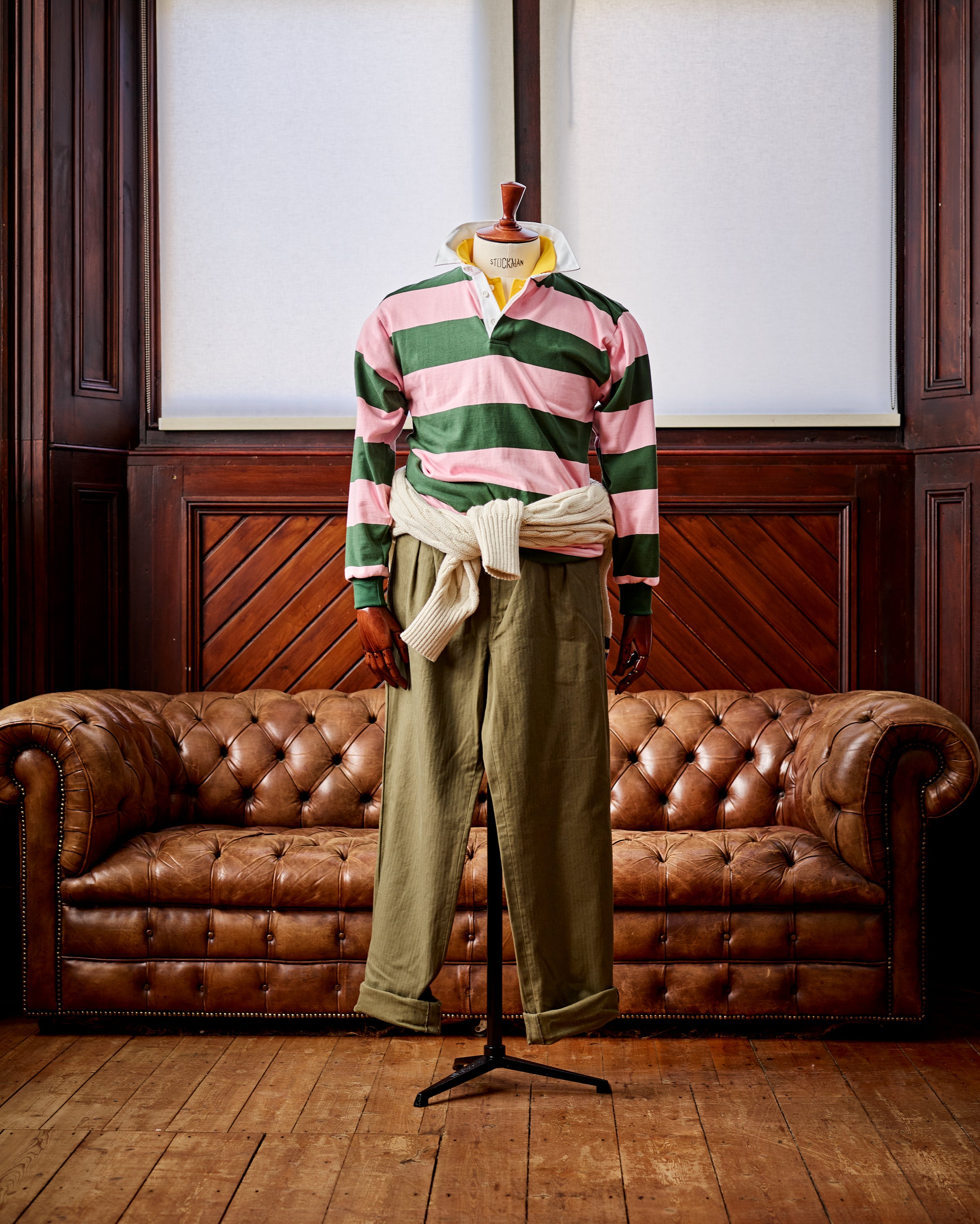 Fox Heritage Stripe Rugby Shirt in Mallow and Hunter