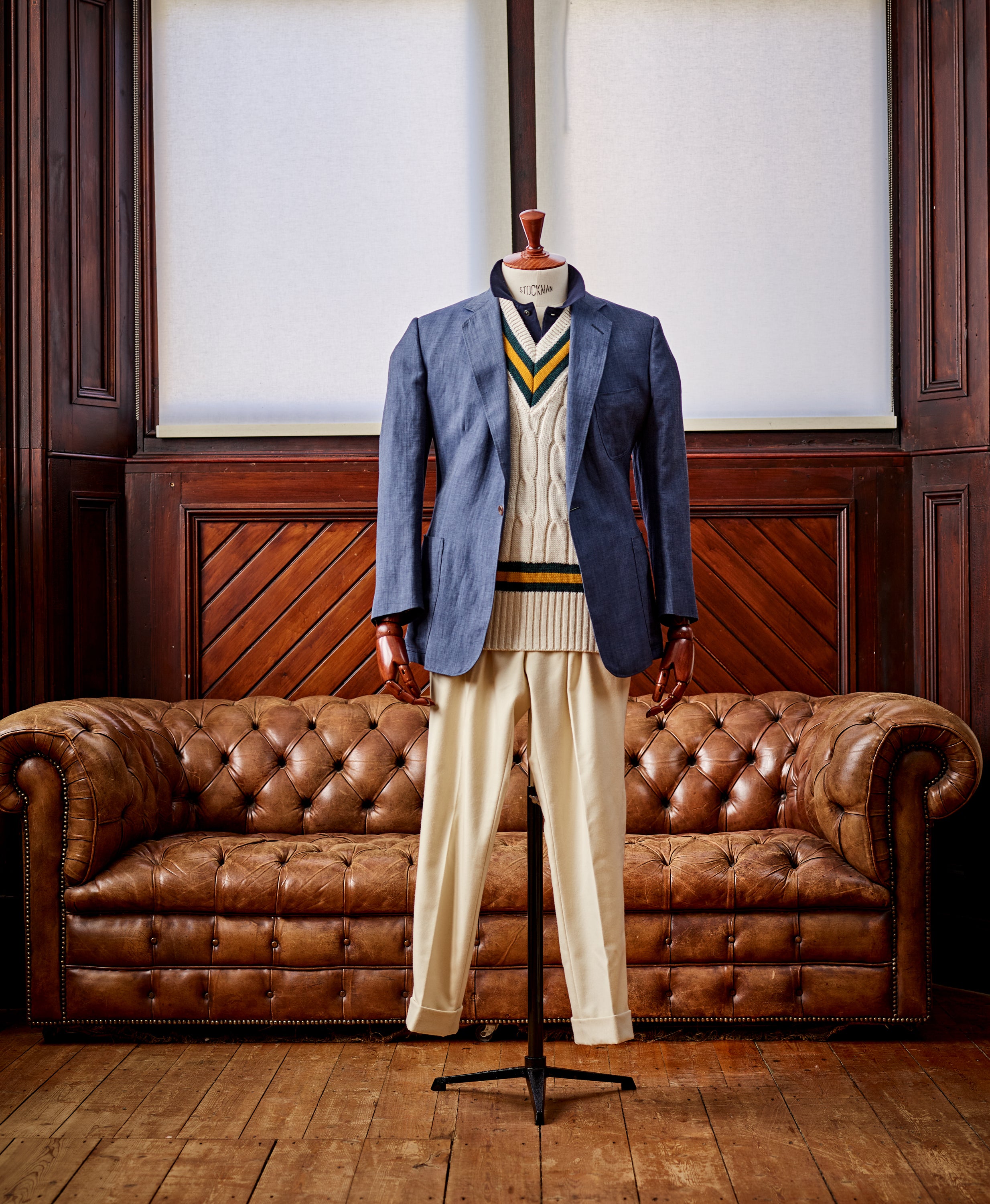 Fox Cricket Club Ecru Sweater with Green & Gold Stripes