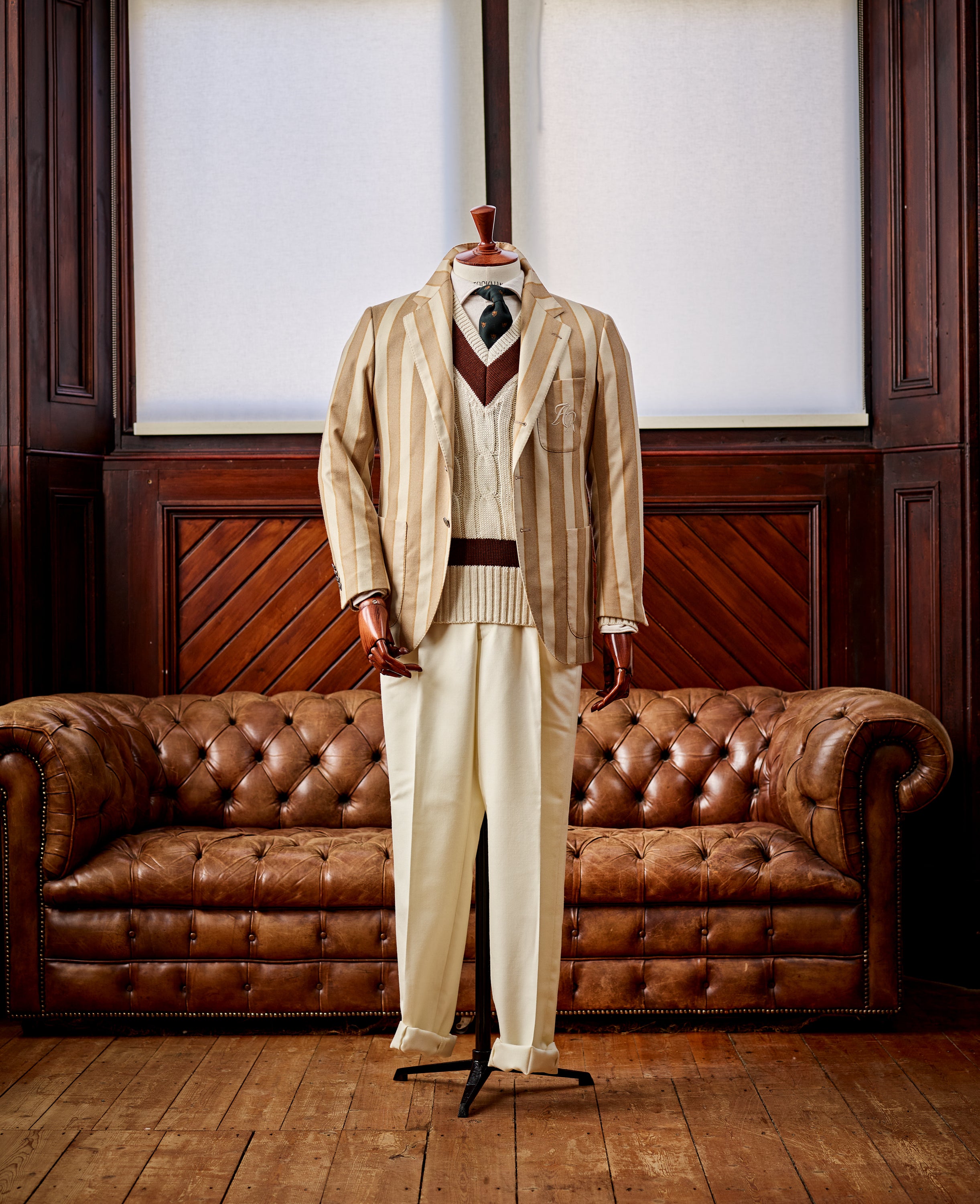 Fox Cricket Club Ecru Sweater with Suede Brown Stripes