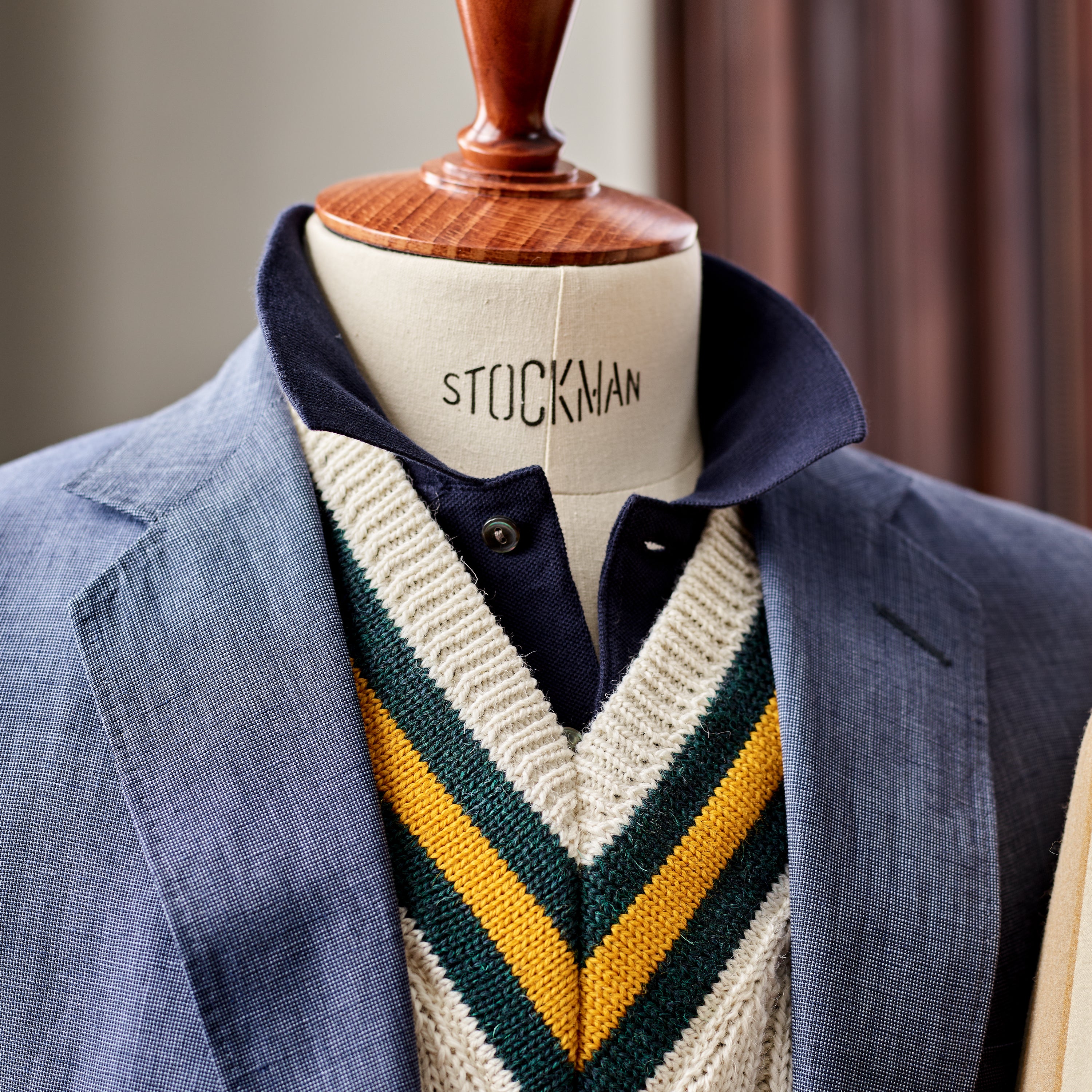 Fox Cricket Club Ecru Sweater with Green & Gold Stripes