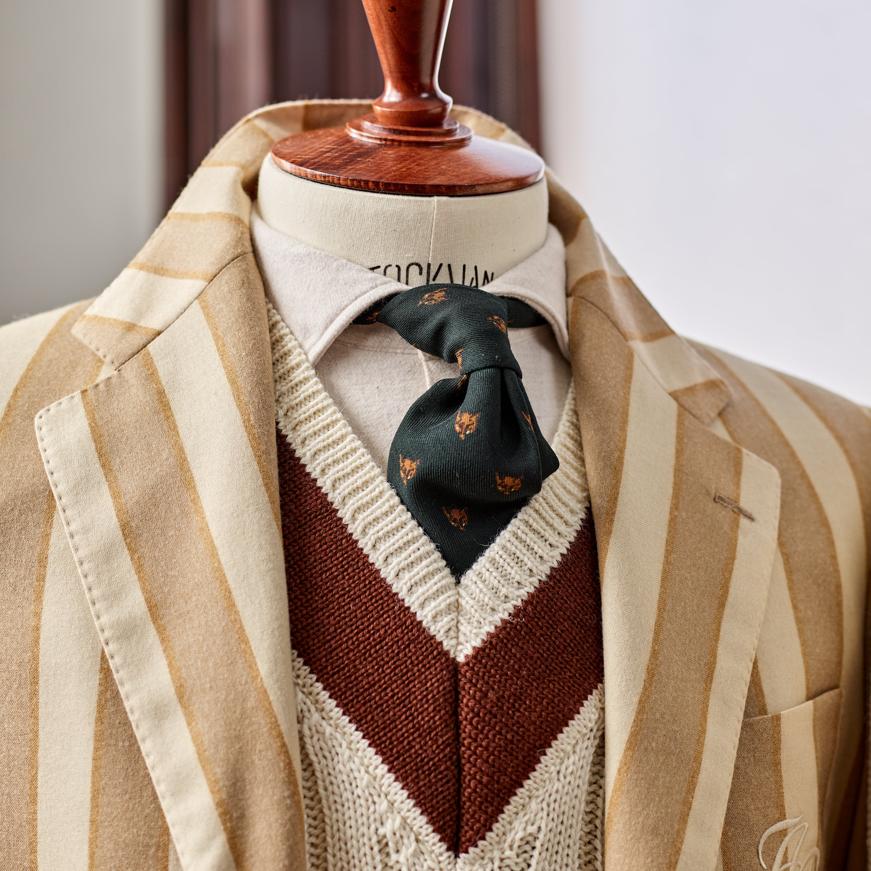 Fox Cricket Club Ecru Sweater with Suede Brown Stripes