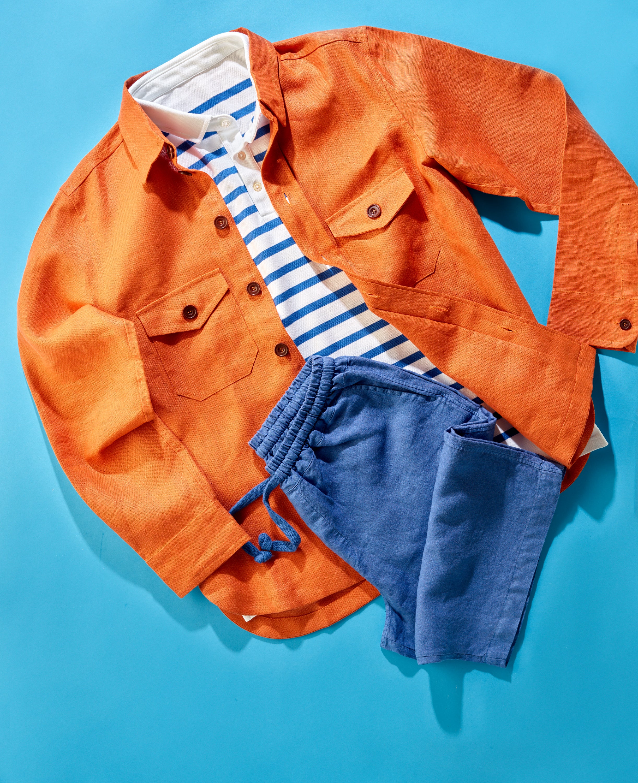 French Stripe Short Sleeve Polo Shirt Blue and White