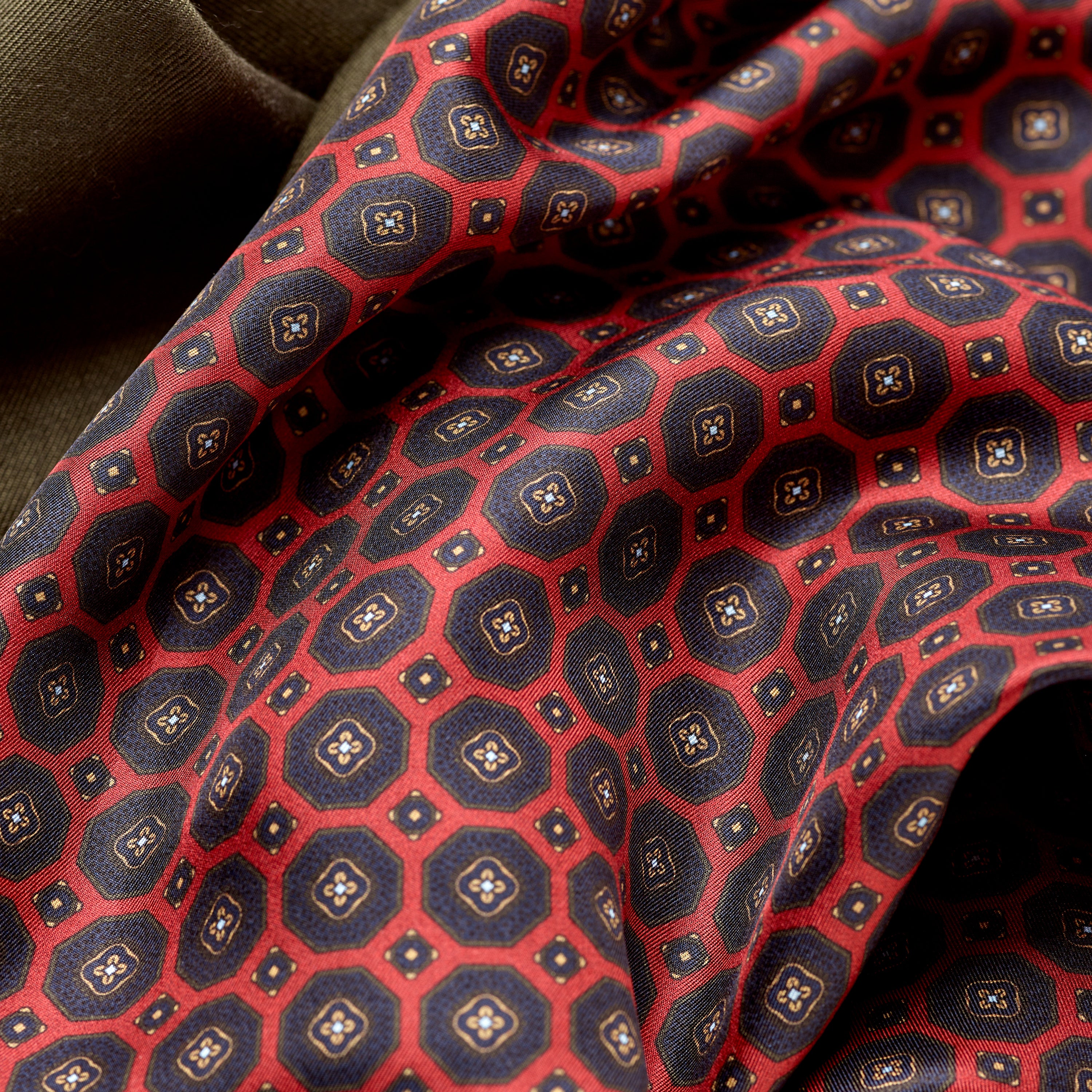 Sera Red & Green Cashmere & Silk Foulard Scarf