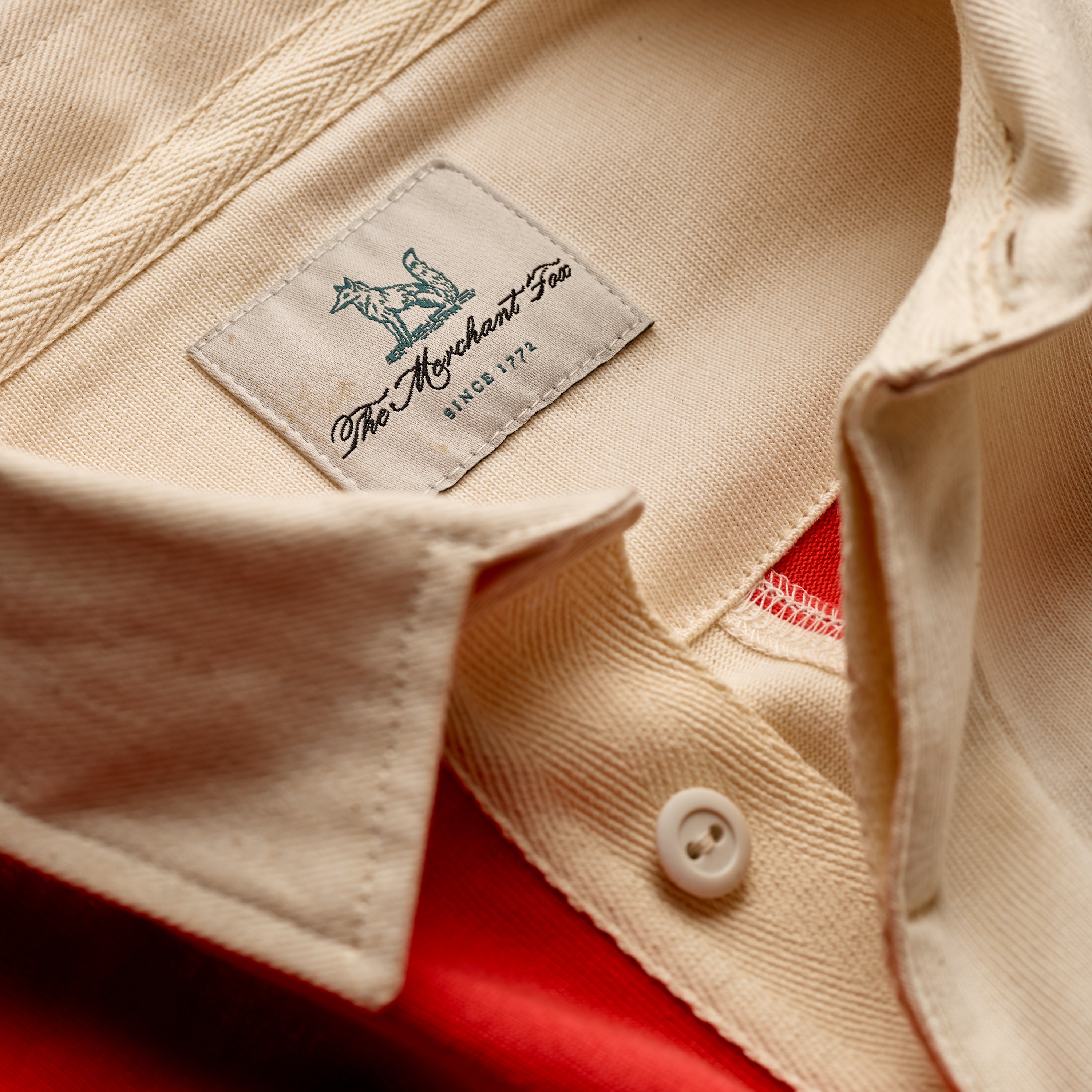Fox Heritage Quartered Rugby Shirt in Red & Ecru