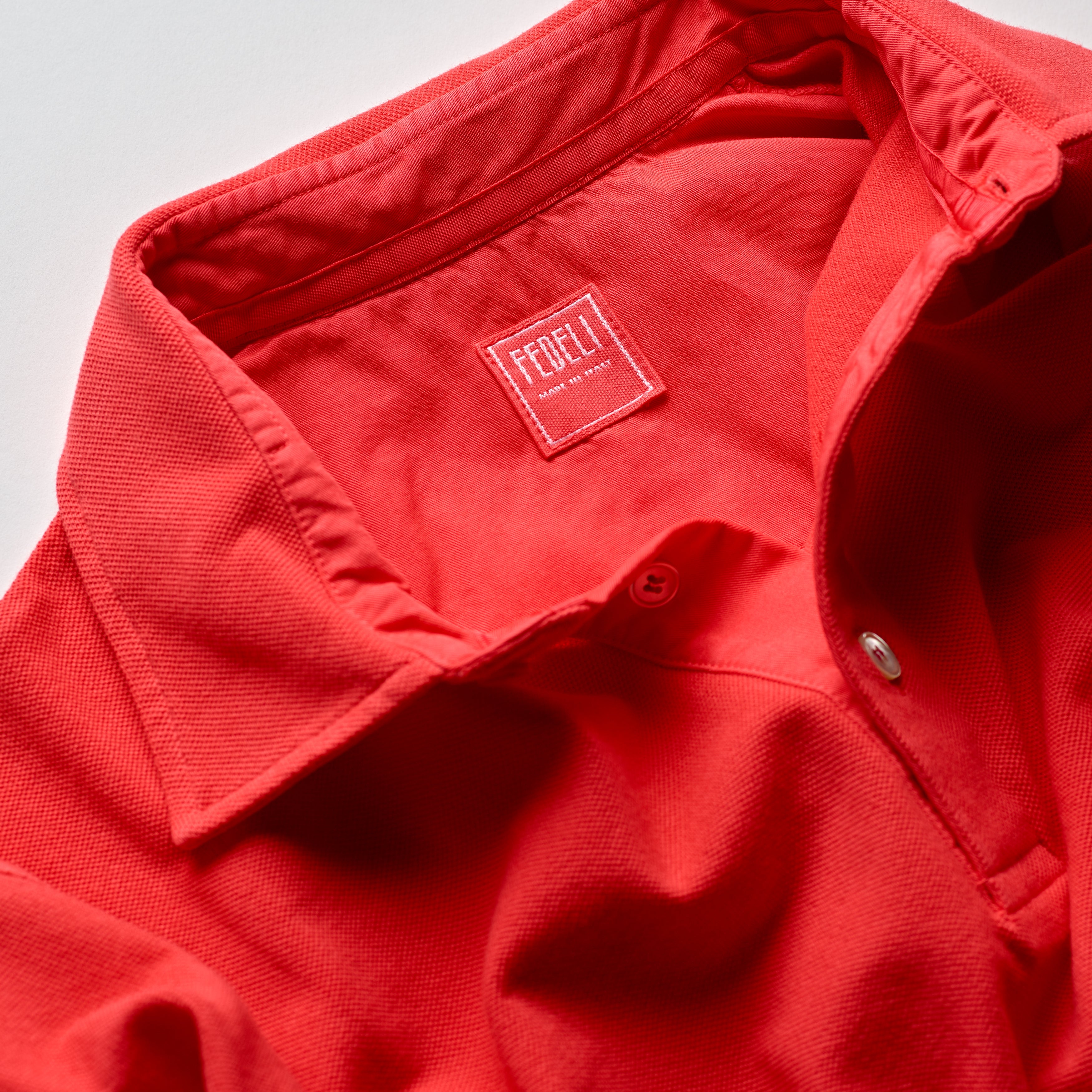 Fedeli Classic Short Sleeve Knitted Pique Polo Shirt Coral Collar