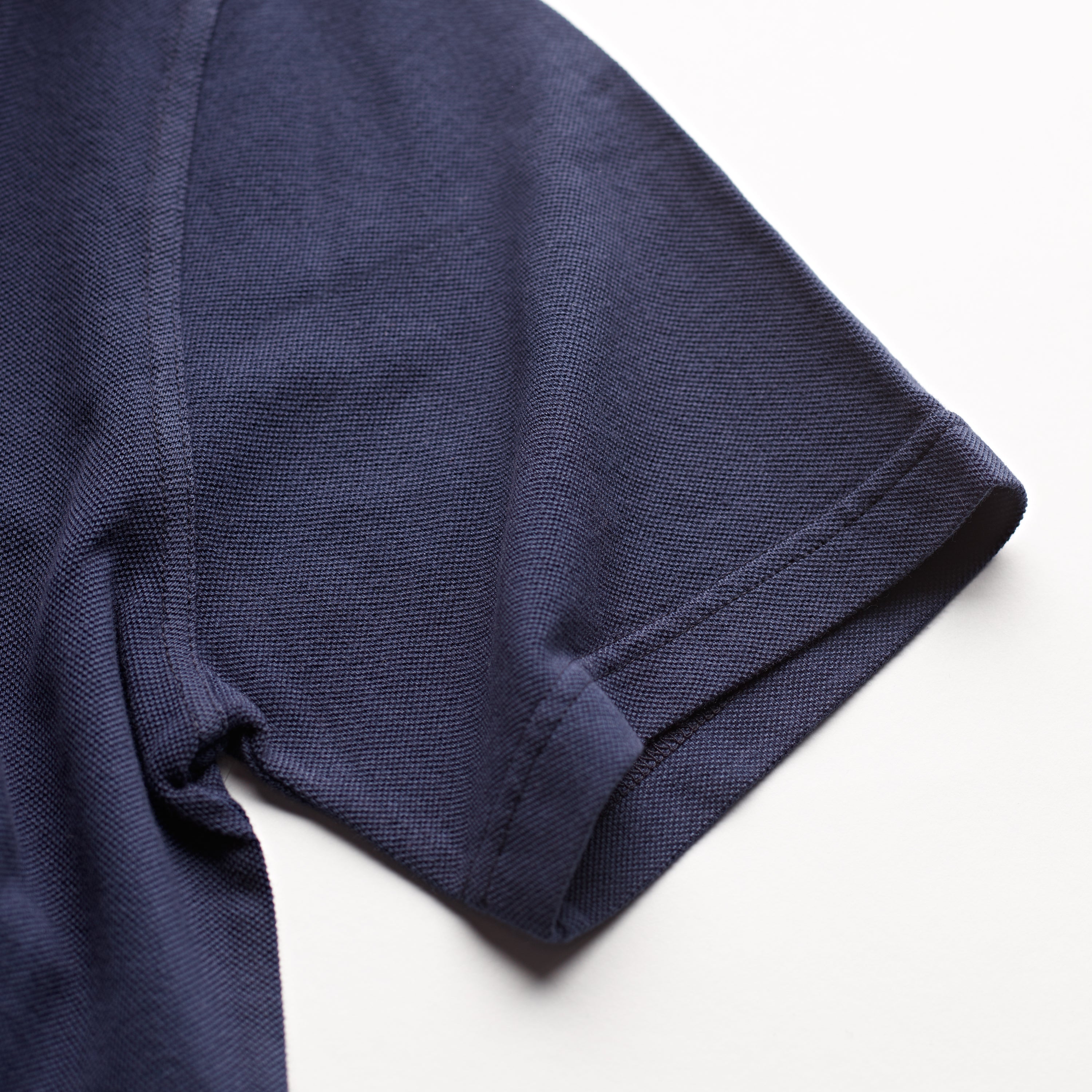 Fedeli Classic Short Sleeve Knitted Pique Polo Shirt French Navy Sleeve