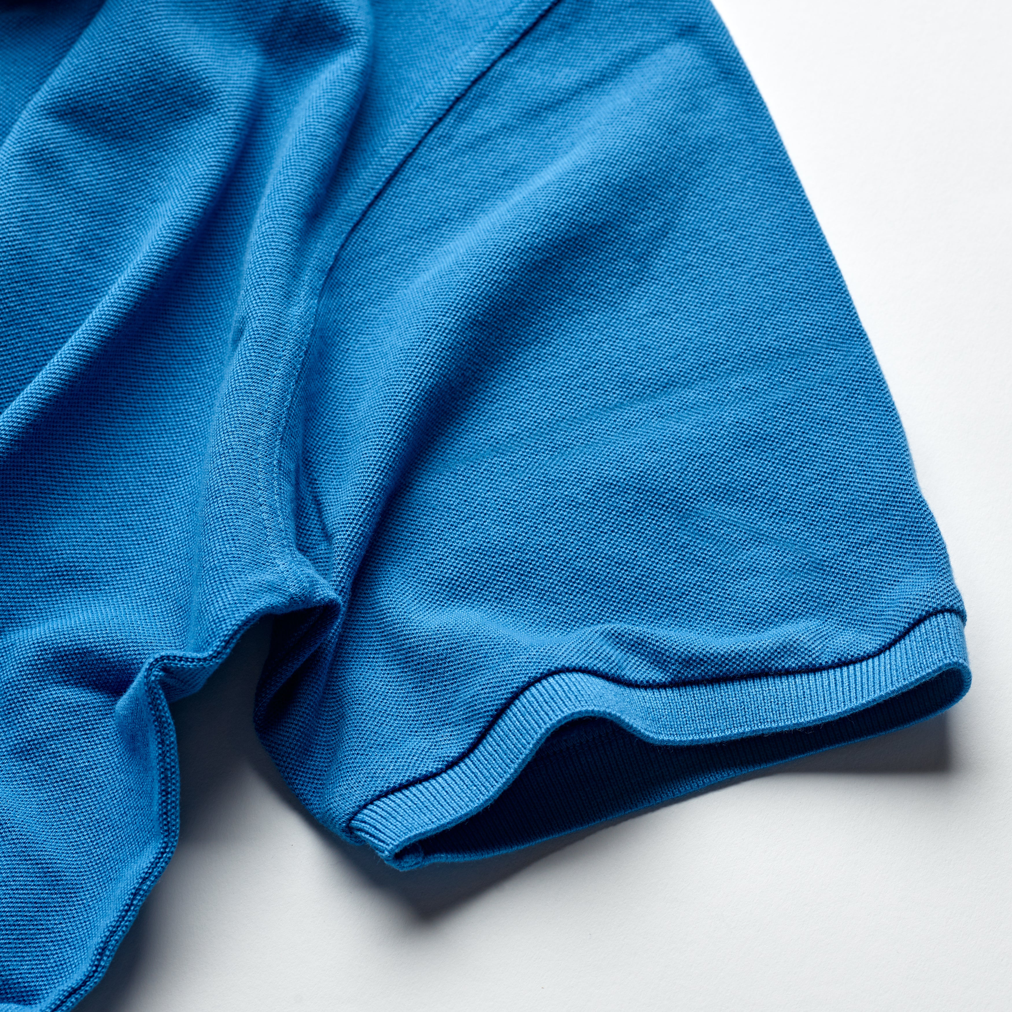 Fedeli Classic Short Sleeve Knitted Pique Polo Shirt Riviera Blue Sleeve