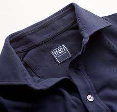 Fedeli Chest Pocket Polo in Ringspun Jersey Ocean Blue Collar