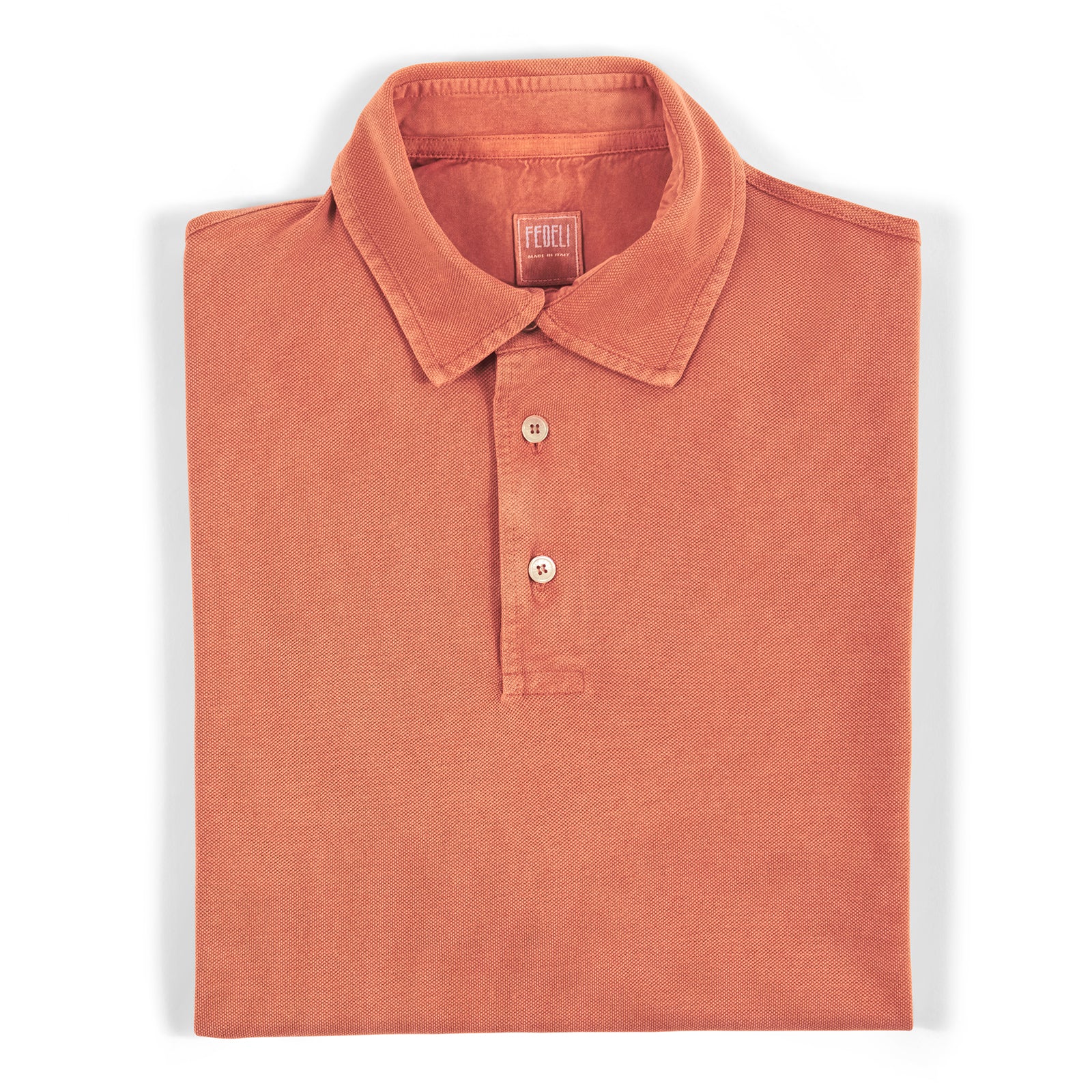 Fedeli Classic Short Sleeve Knitted Piqué Polo Shirt in Terracotta