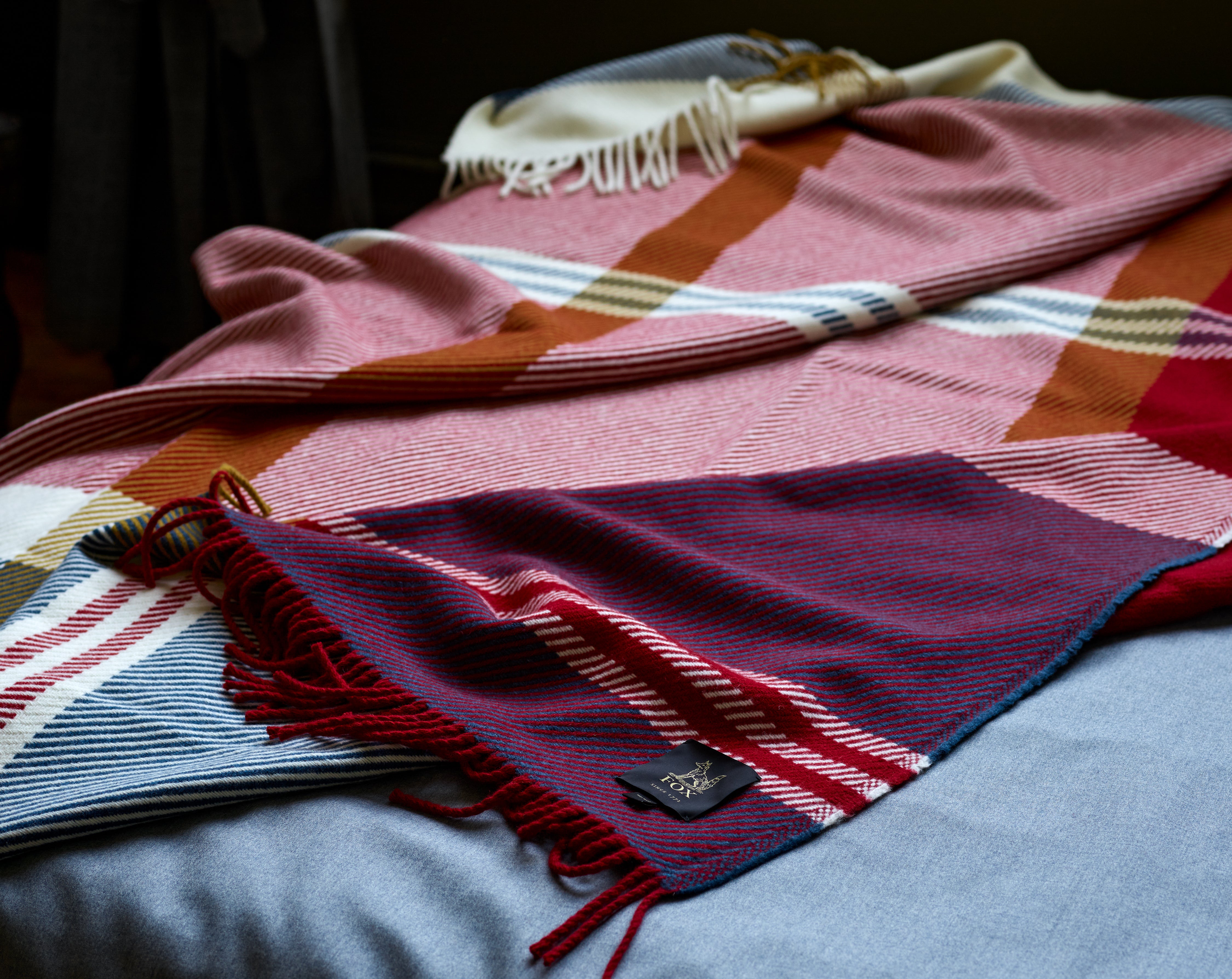 Fine Merino Exe Check Blanket in Ruby