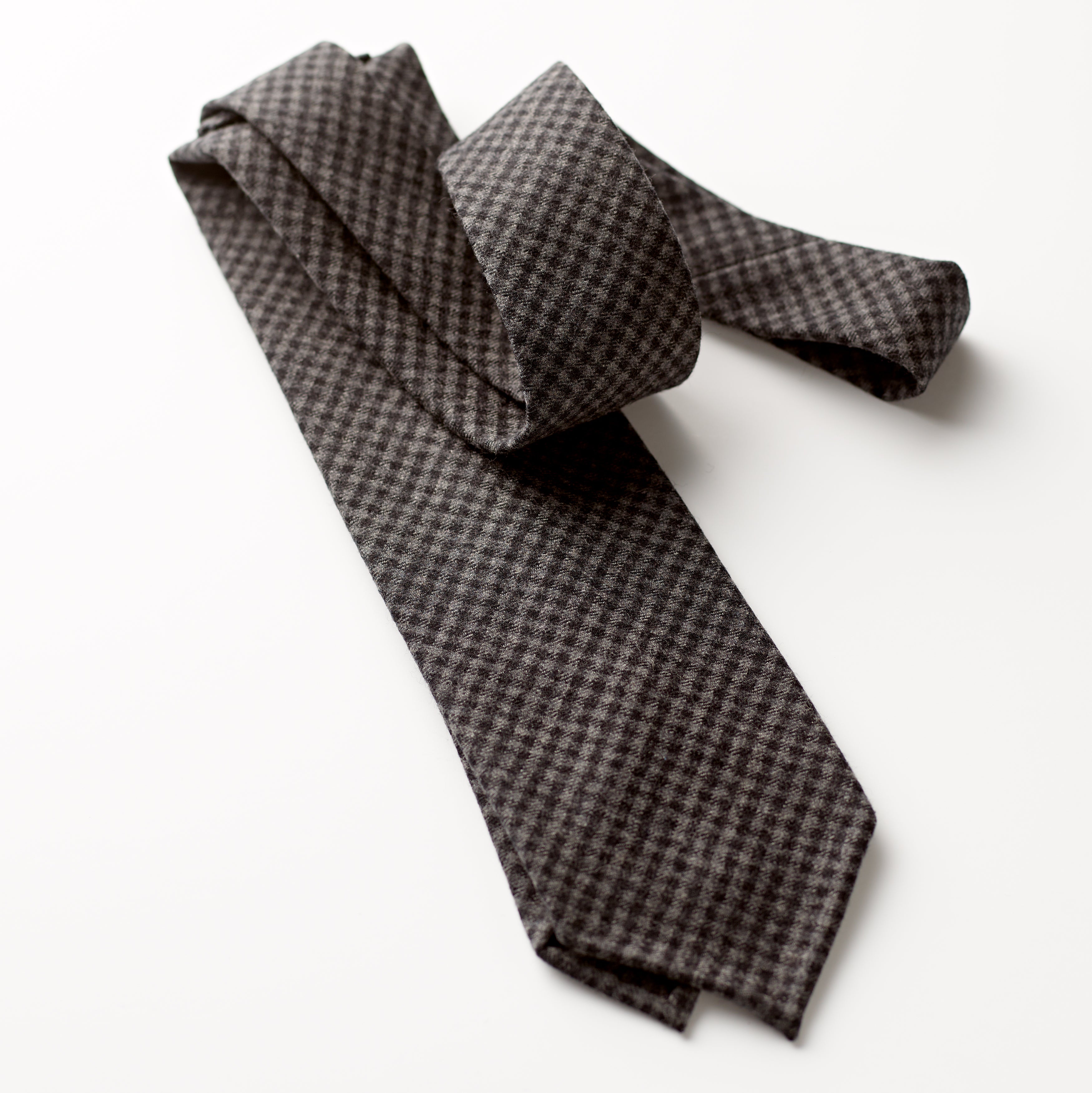 Fox 4 Fold Charcoal and Grey Gunclub Check Tie Seam & Tail