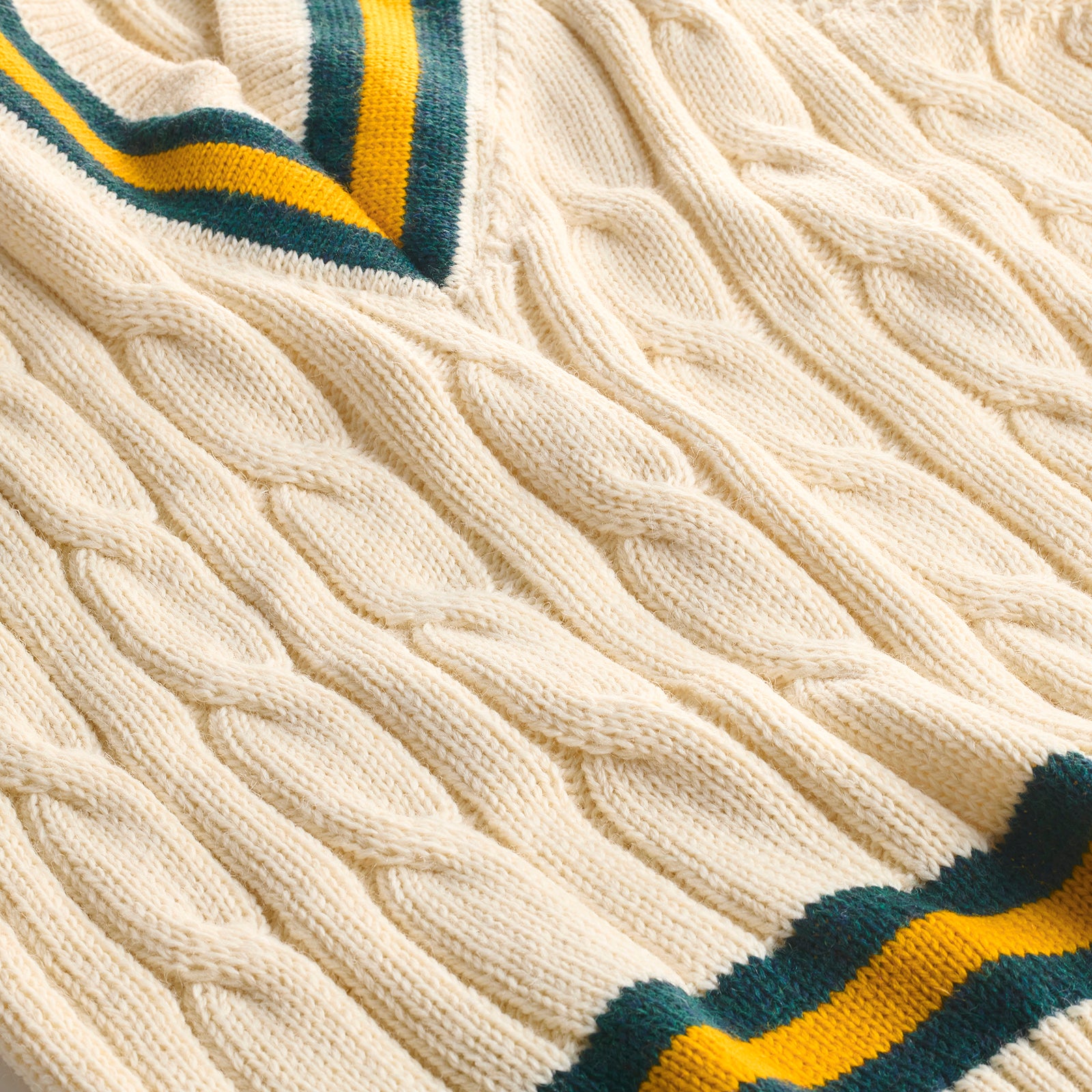 Fox Cricket Club Ecru Slipover with Green & Gold Stripes
