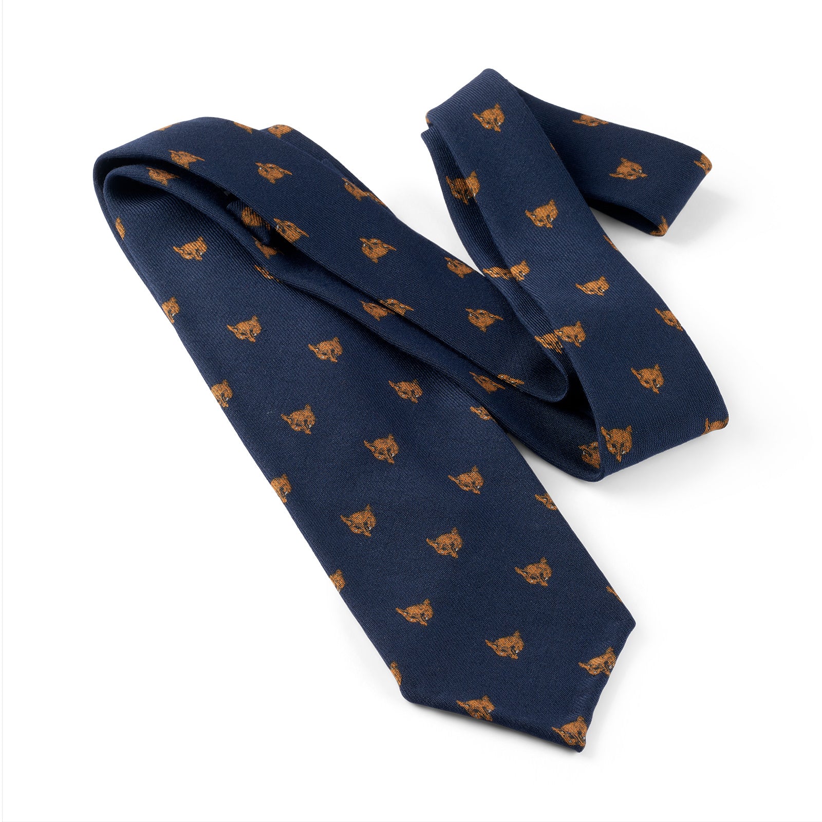 Fox Mask 4 Fold Admiralty Blue Wool and Silk Challis Tie
