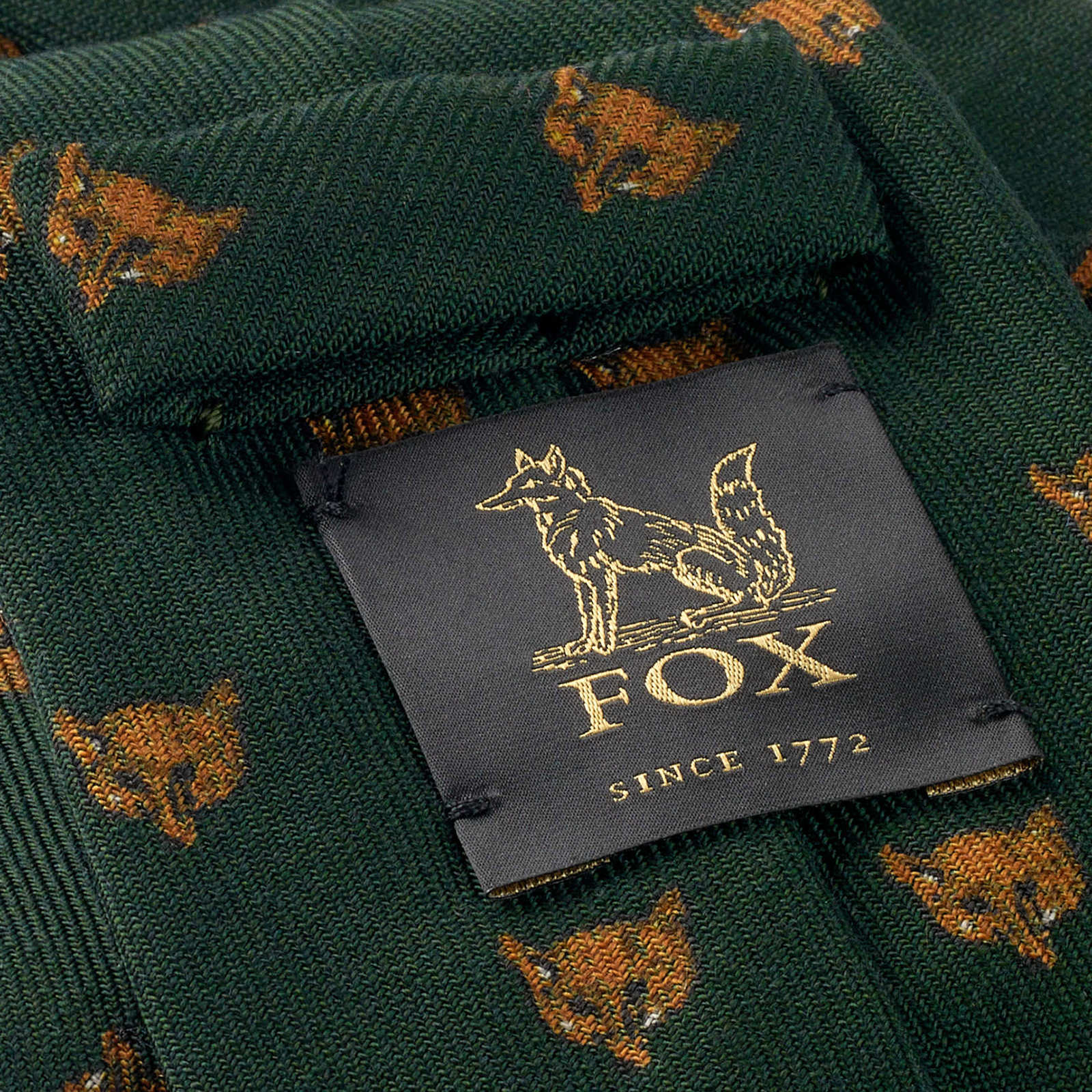 Fox Mask 4 Fold Racing Green Wool and Silk Challis Tie