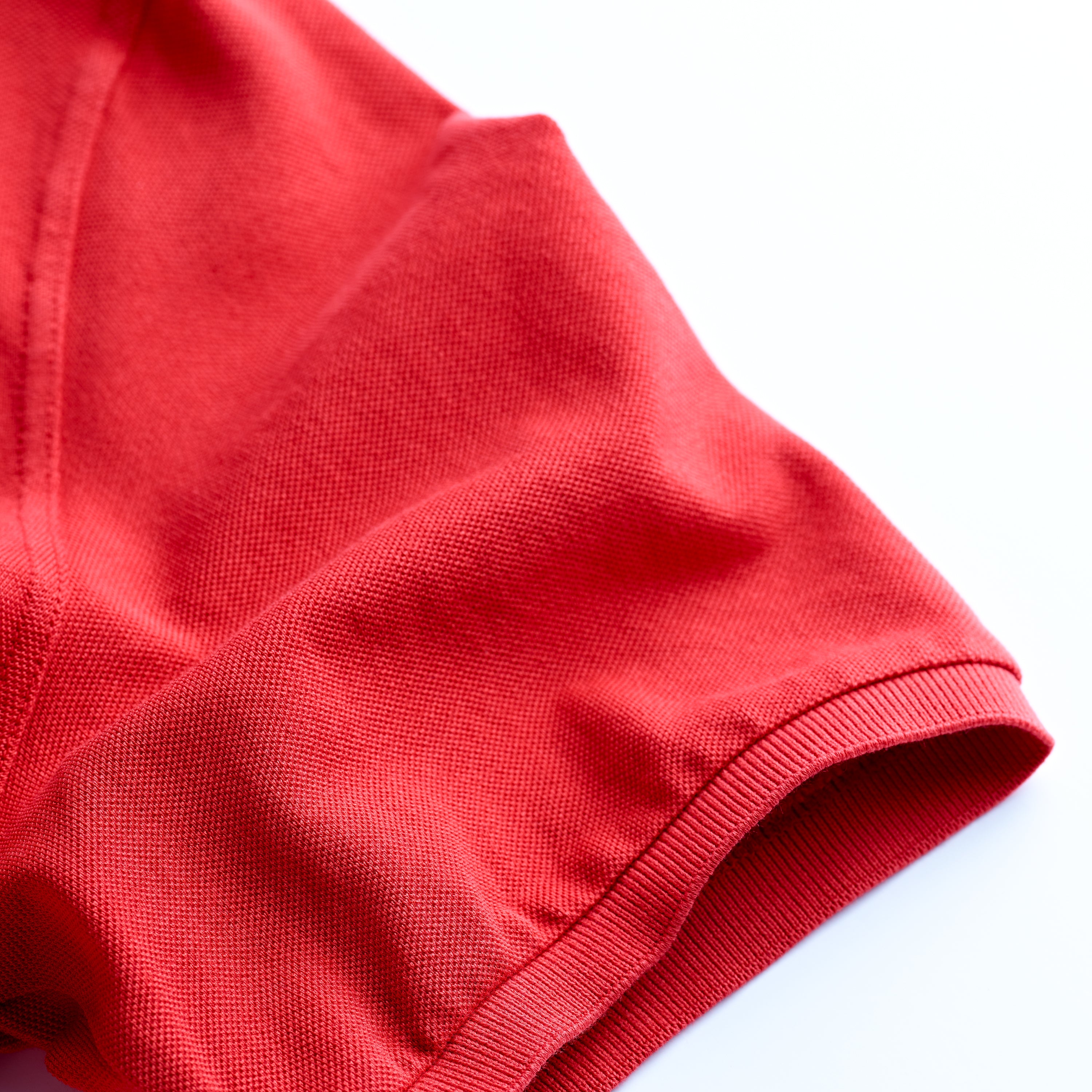 Fedeli Classic Short Sleeve Knitted Pique Polo Shirt Candy Apple Red Sleeve