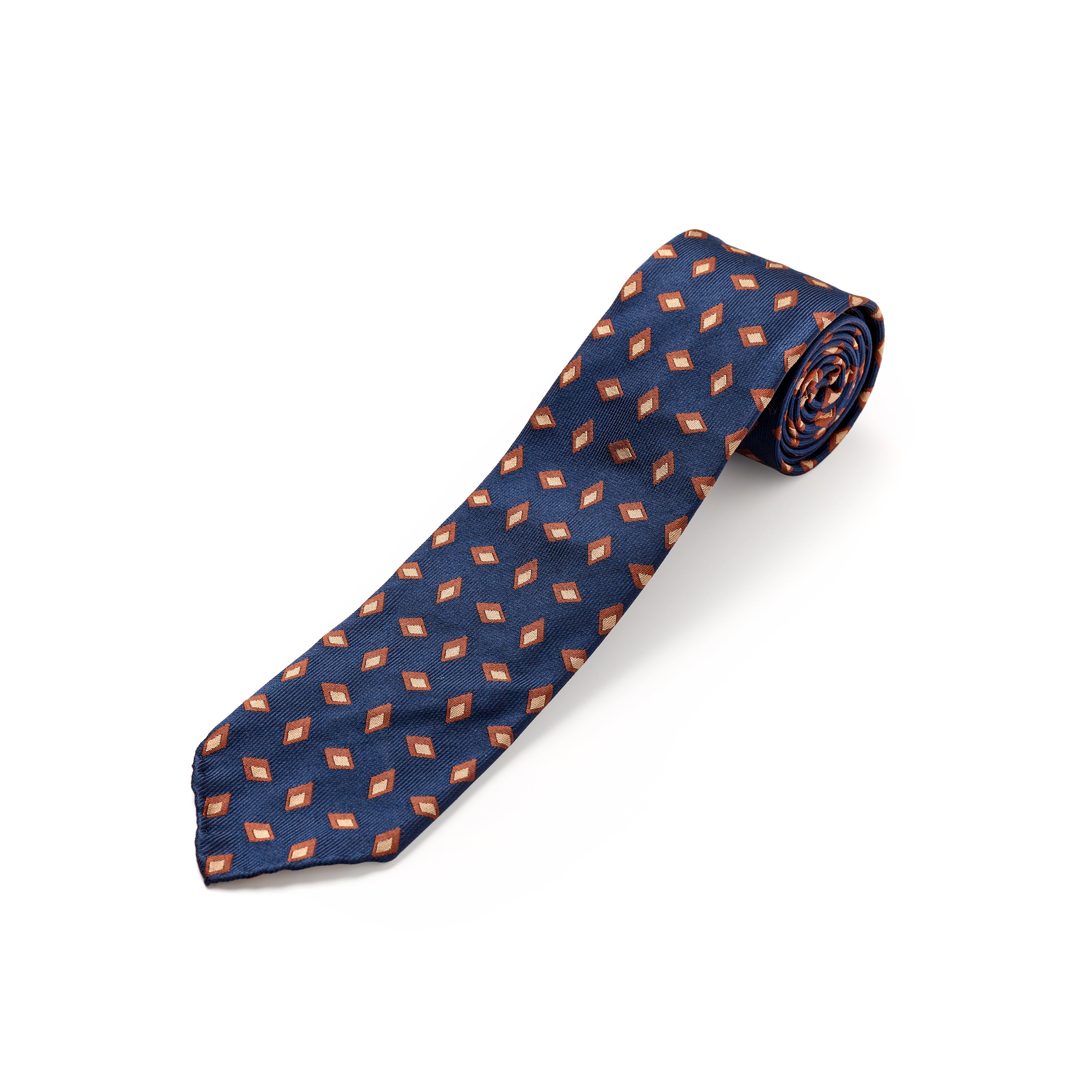 Paolo Albizzati 3 Fold Dark Navy with Large Chestnut Foulard Woven Silk Tie