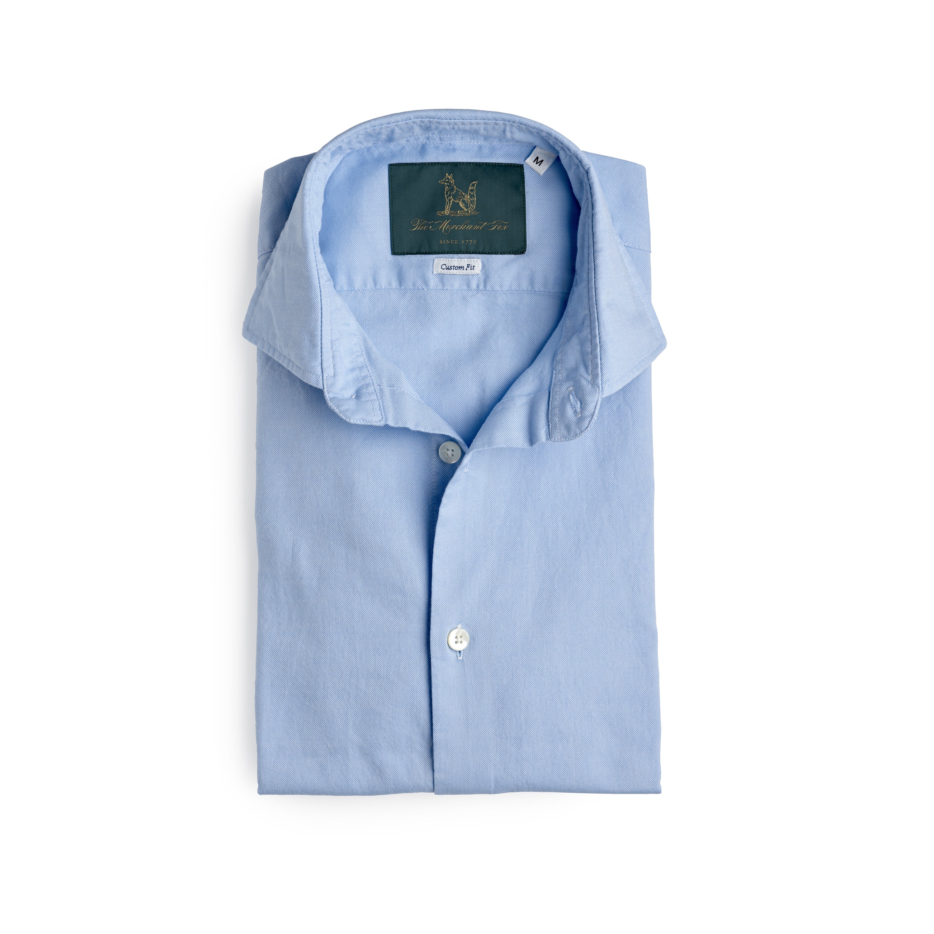 Spread Collar Oxford Cotton Shirt in Light Blue