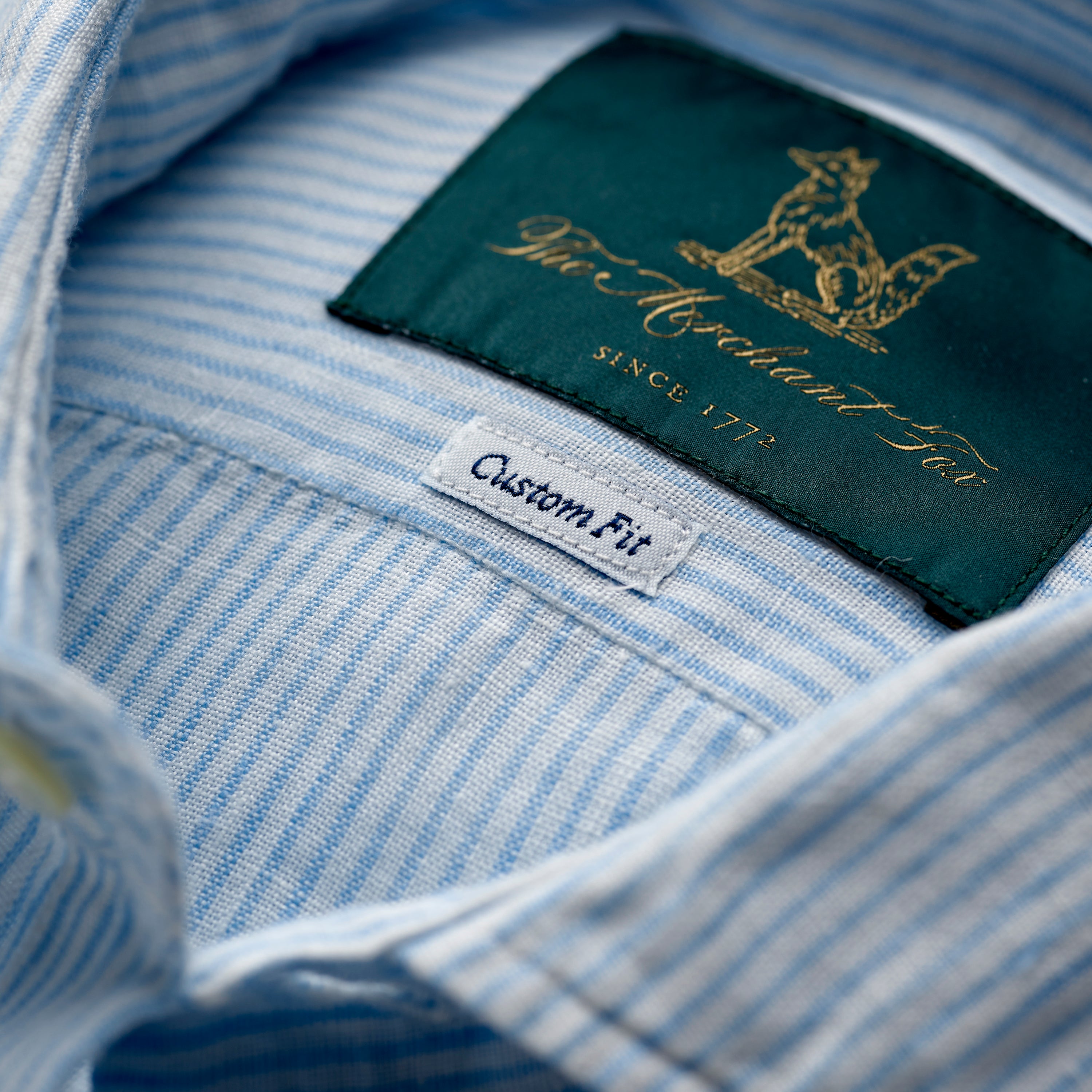 Spread Collar Linen Shirt in White & Light Blue Stripes