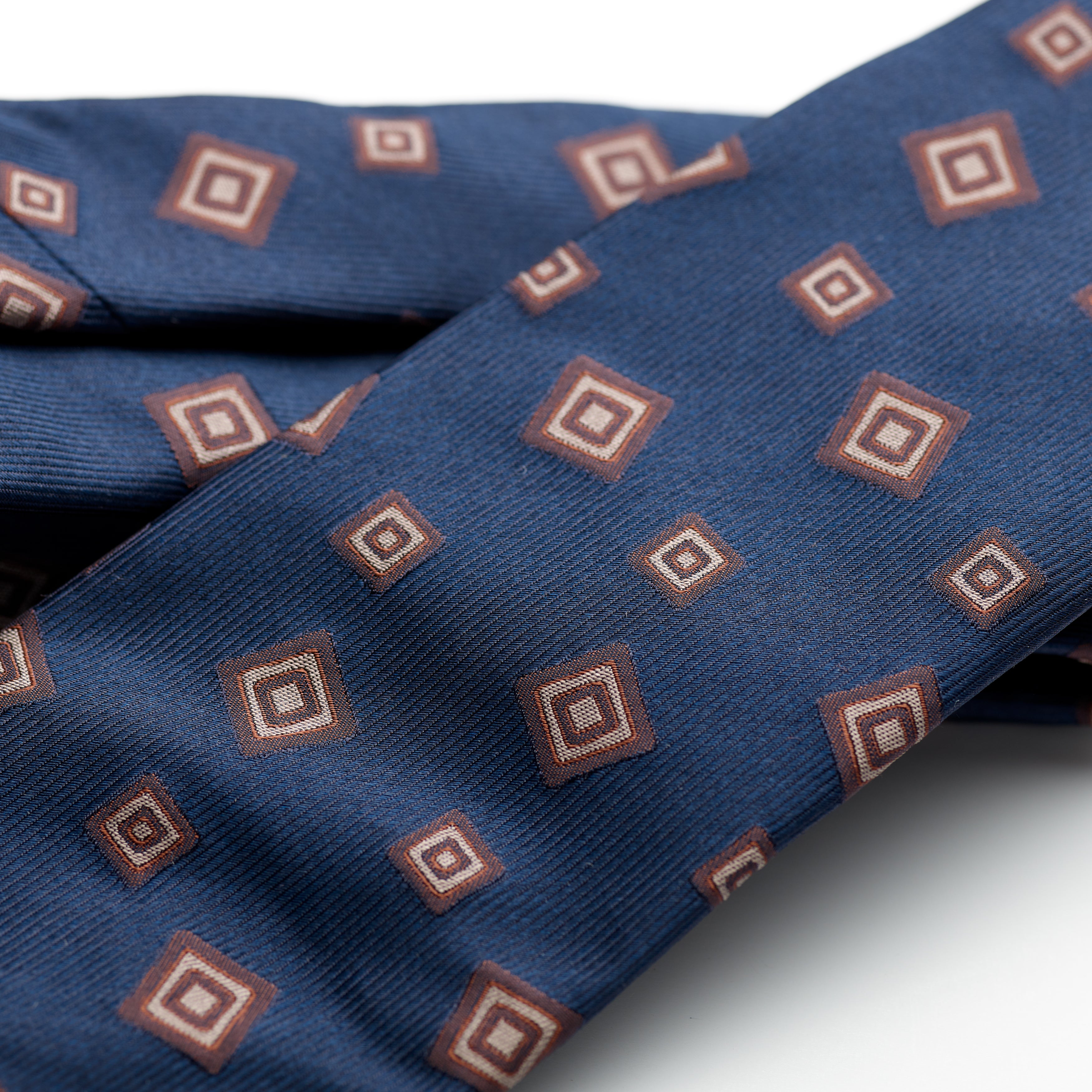 Paolo Albizzati 3 fold Navy with large brown foulard woven silk tie.